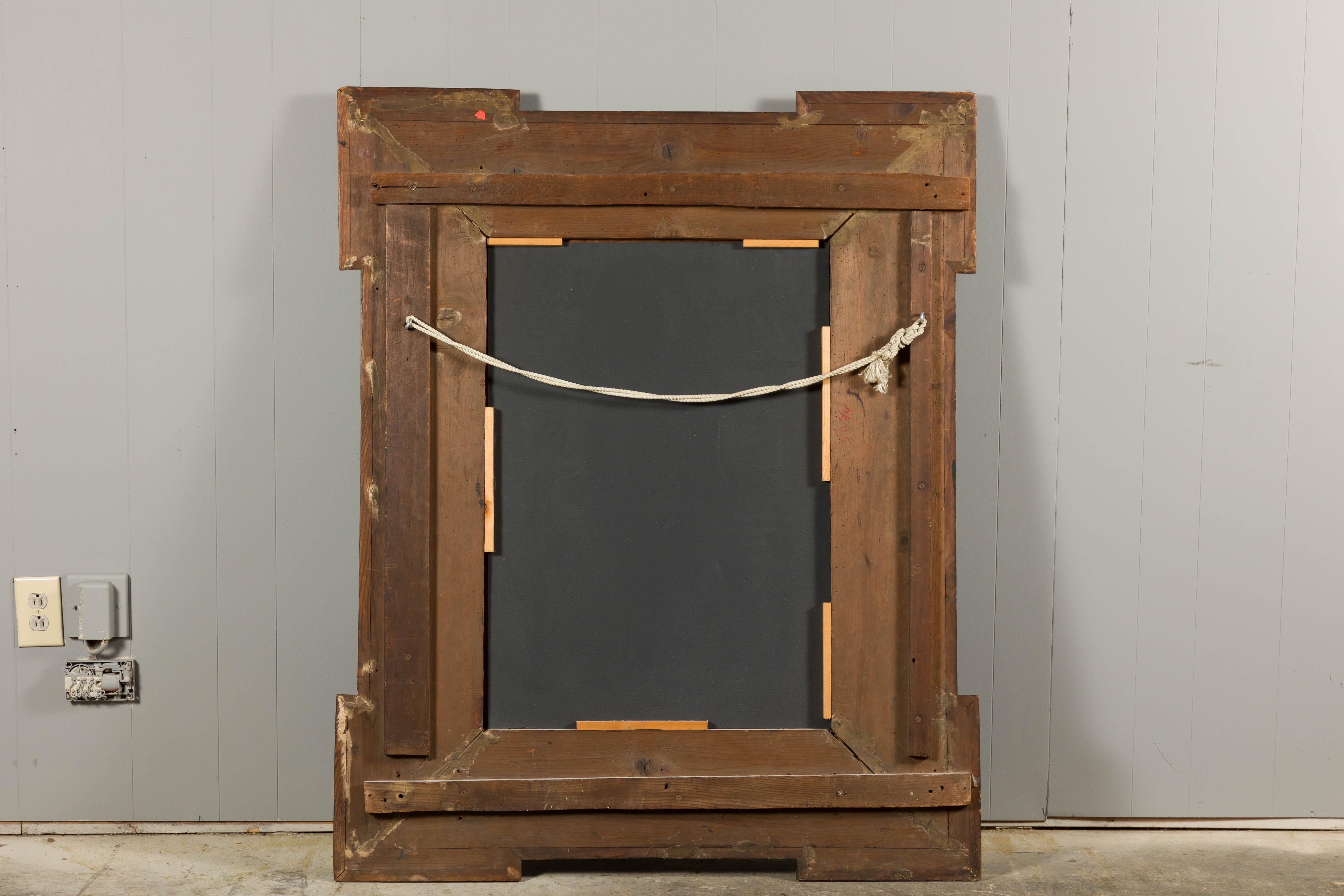 Dutch 18th Century Dark Brown Carved Wooden Mirror with Protruding Corners For Sale 10