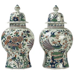Dutch 18th Century, Excellent Delft Polychrome Faience Pair of Vases Dutch 18th Century, Excellent Delft Polychrome Faience Pair of Vases