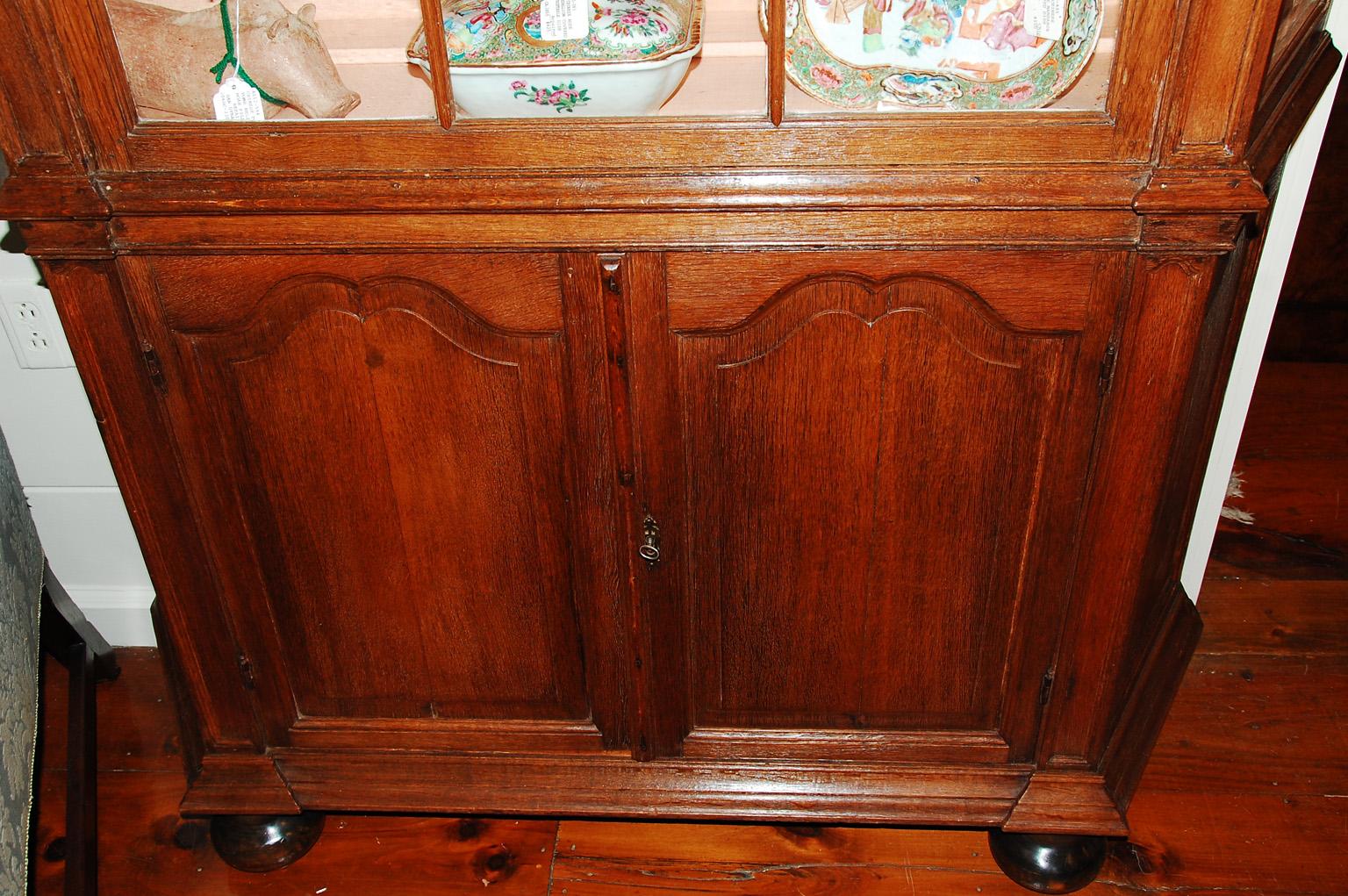 Dutch 18th Century Glazed Top Display Cabinet with Shelves above, Cabinet below In Good Condition For Sale In Wells, ME