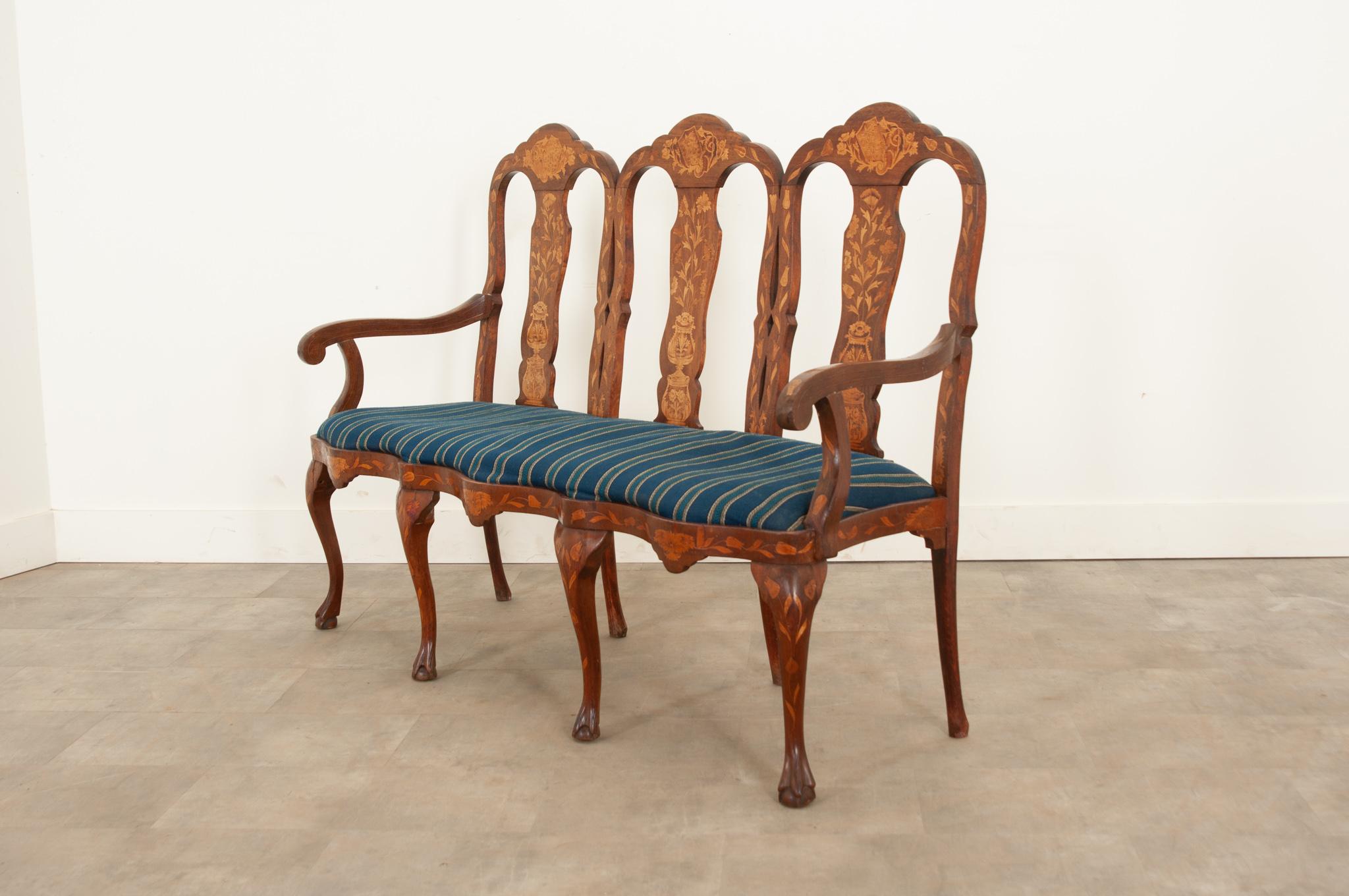 Dutch 18th Century Marquetry Settee For Sale 7