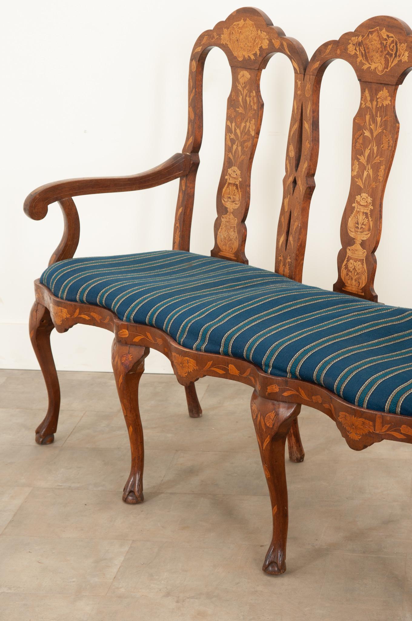 Dutch 18th Century Marquetry Settee For Sale 9