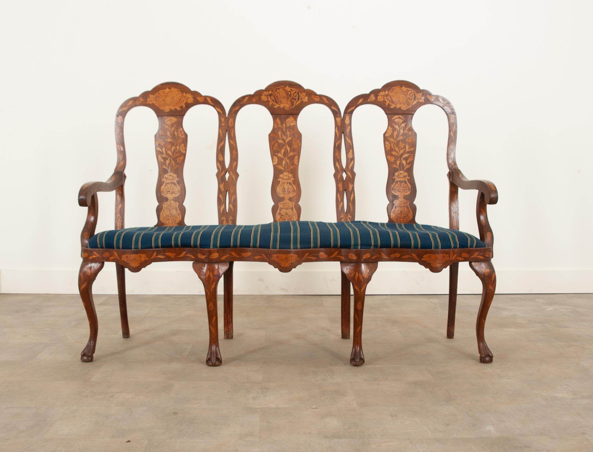 Rococo Dutch 18th Century Marquetry Settee For Sale