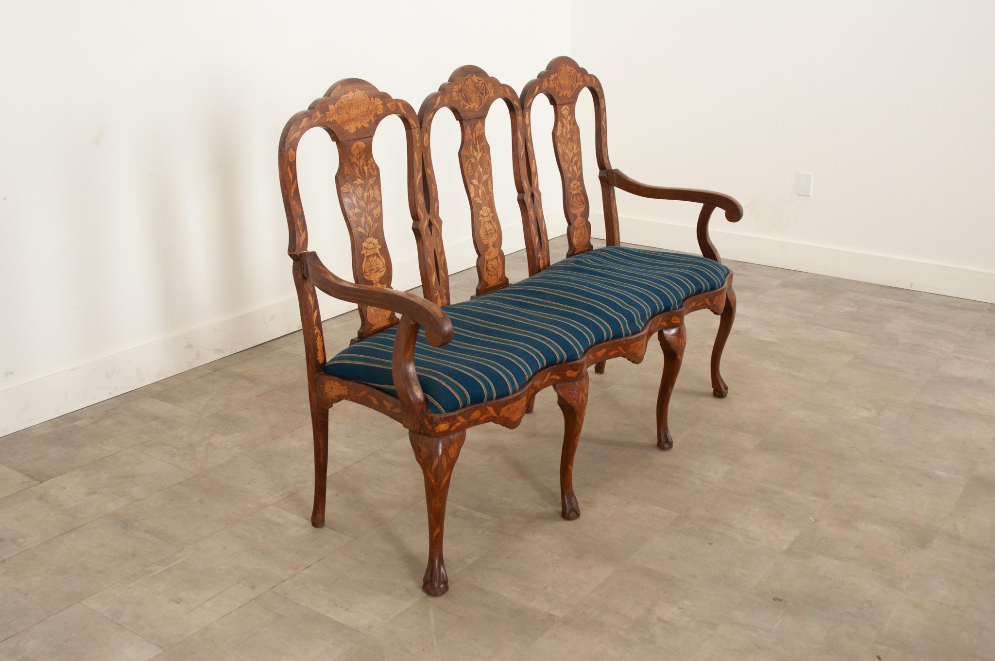 Dutch 18th Century Marquetry Settee For Sale 2