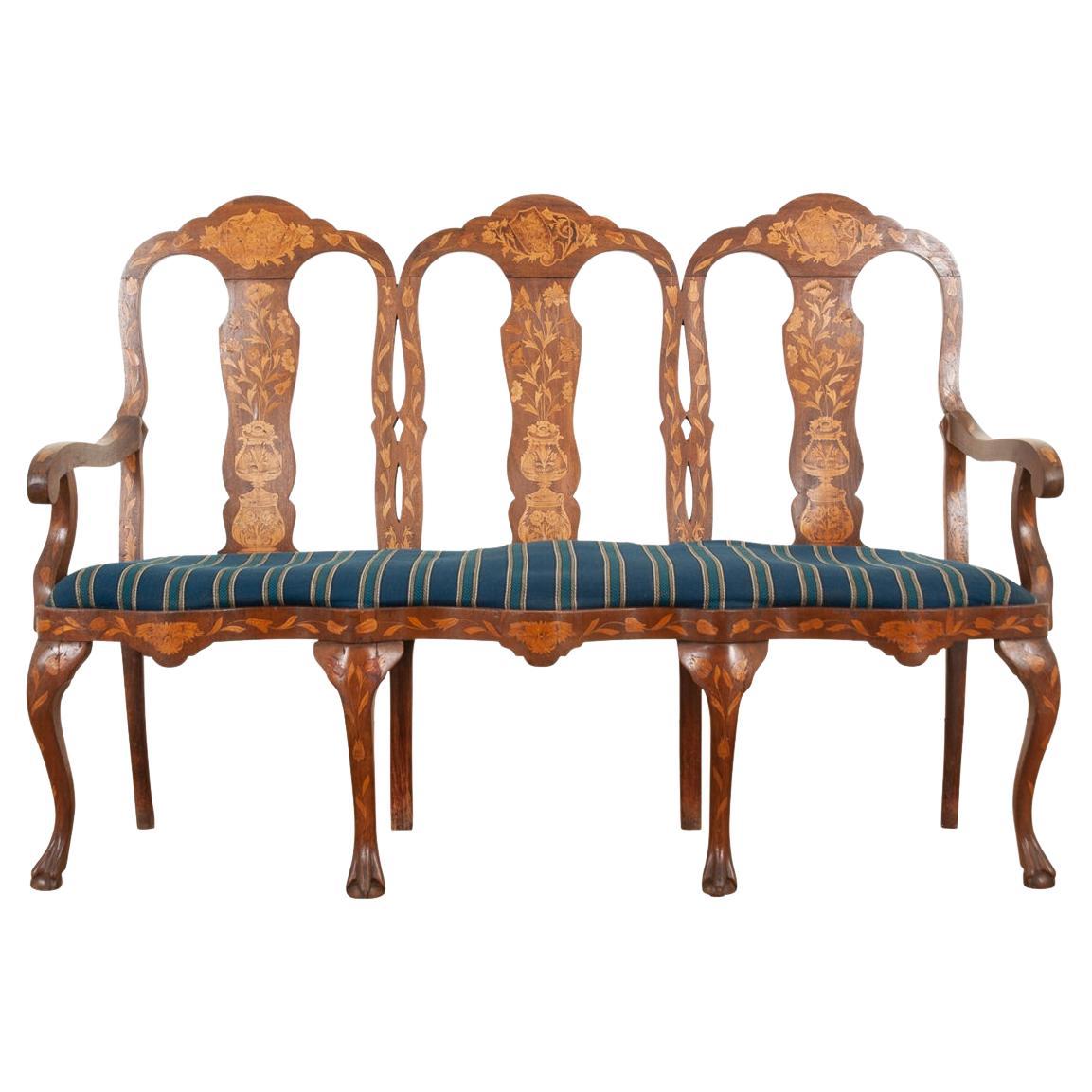 Dutch 18th Century Marquetry Settee For Sale