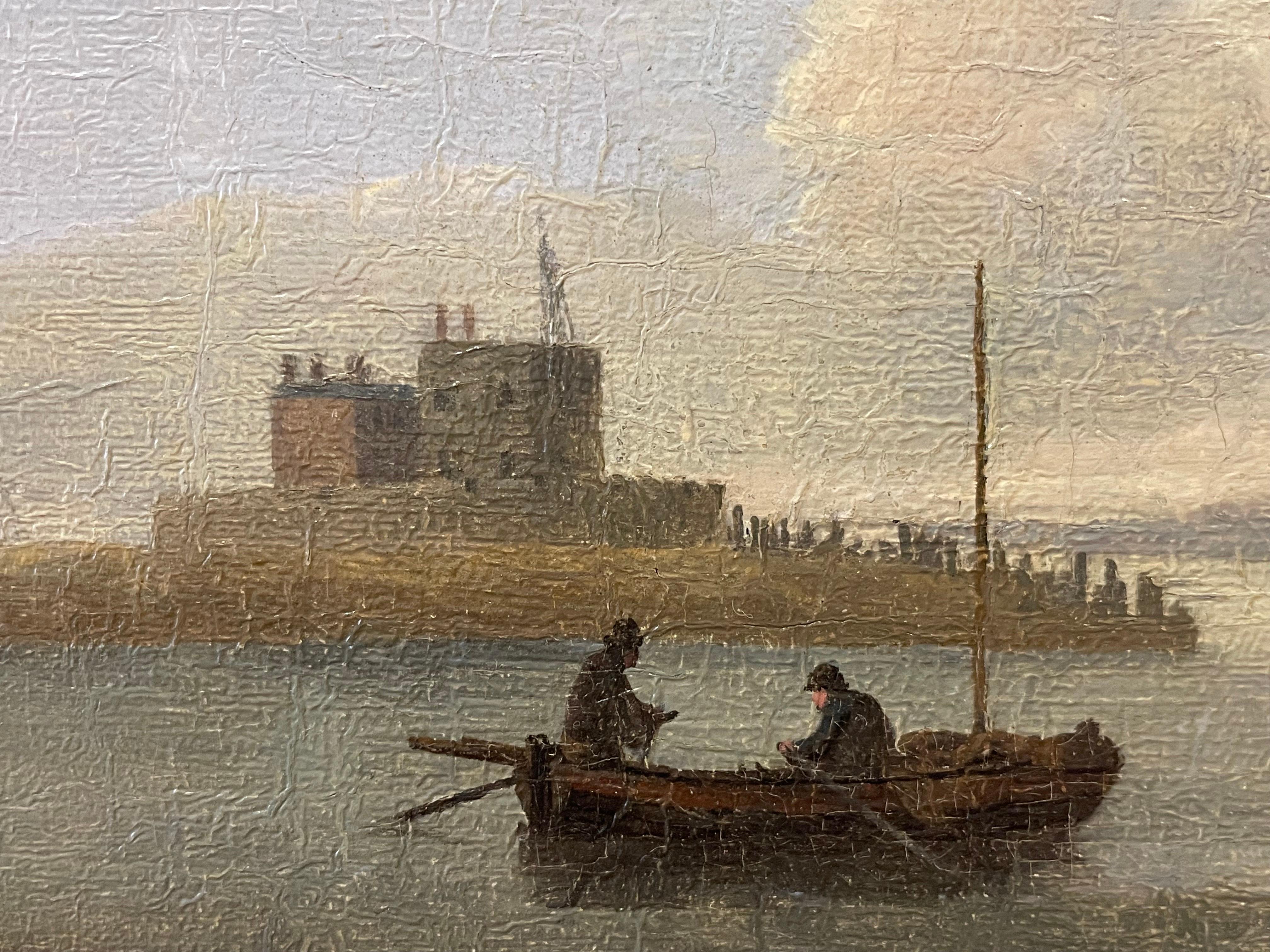 18th Century Dutch Marine Oil Painting on Panel Shipping in Calm Estuary 1