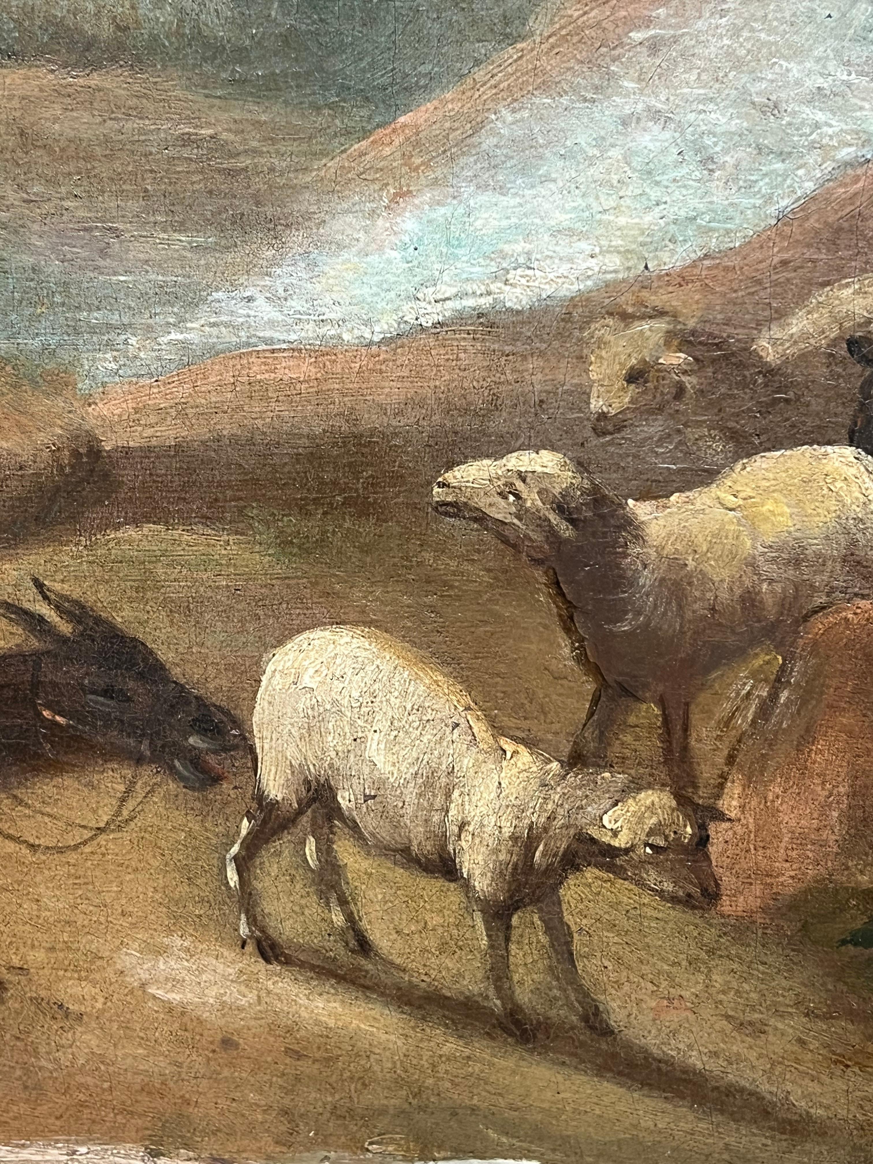 Scena pastorale olandese del XVIII secolo con viaggiatori e bestiame Paesaggio dorato in vendita 1