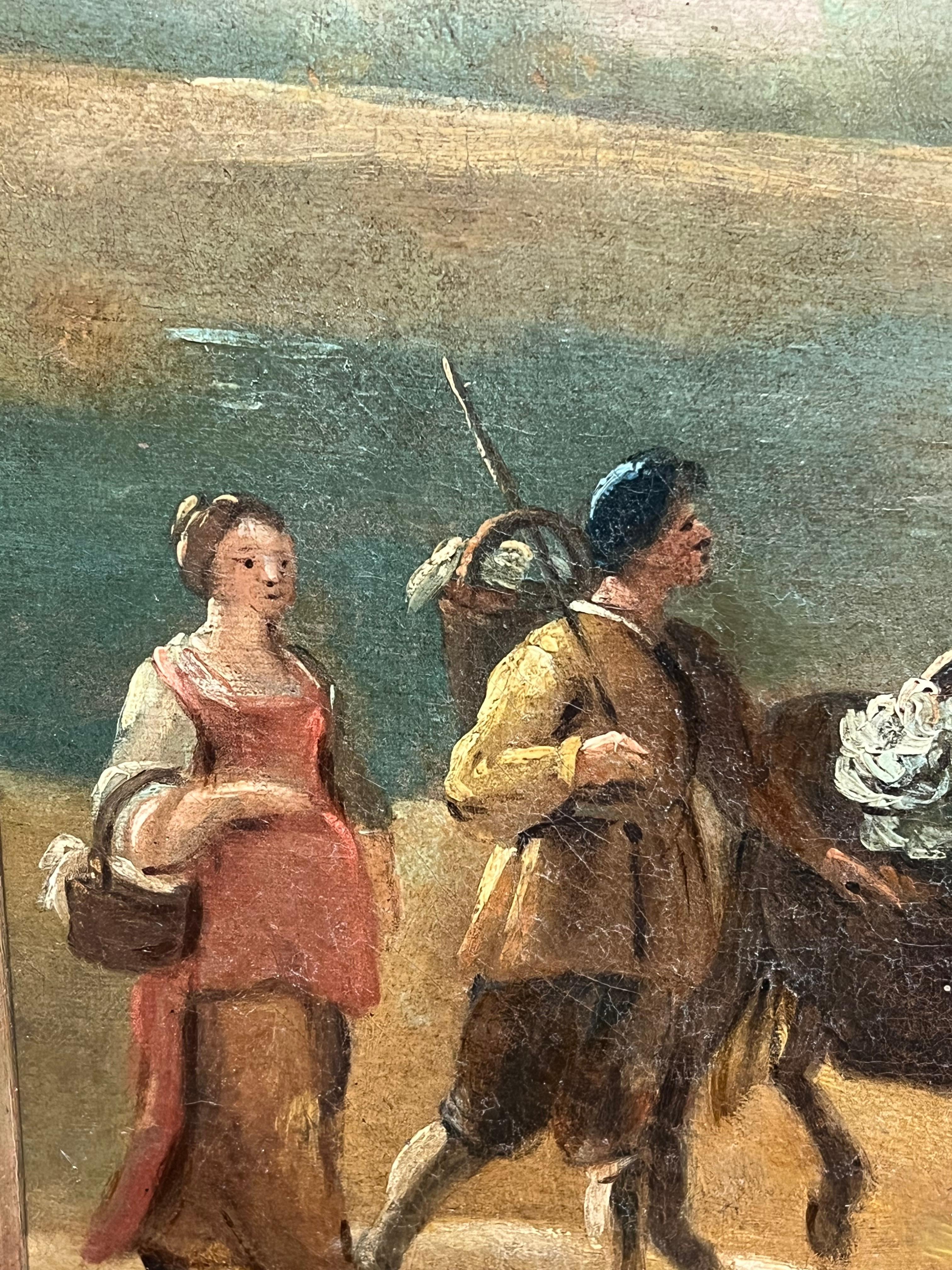 Scena pastorale olandese del XVIII secolo con viaggiatori e bestiame Paesaggio dorato in vendita 3