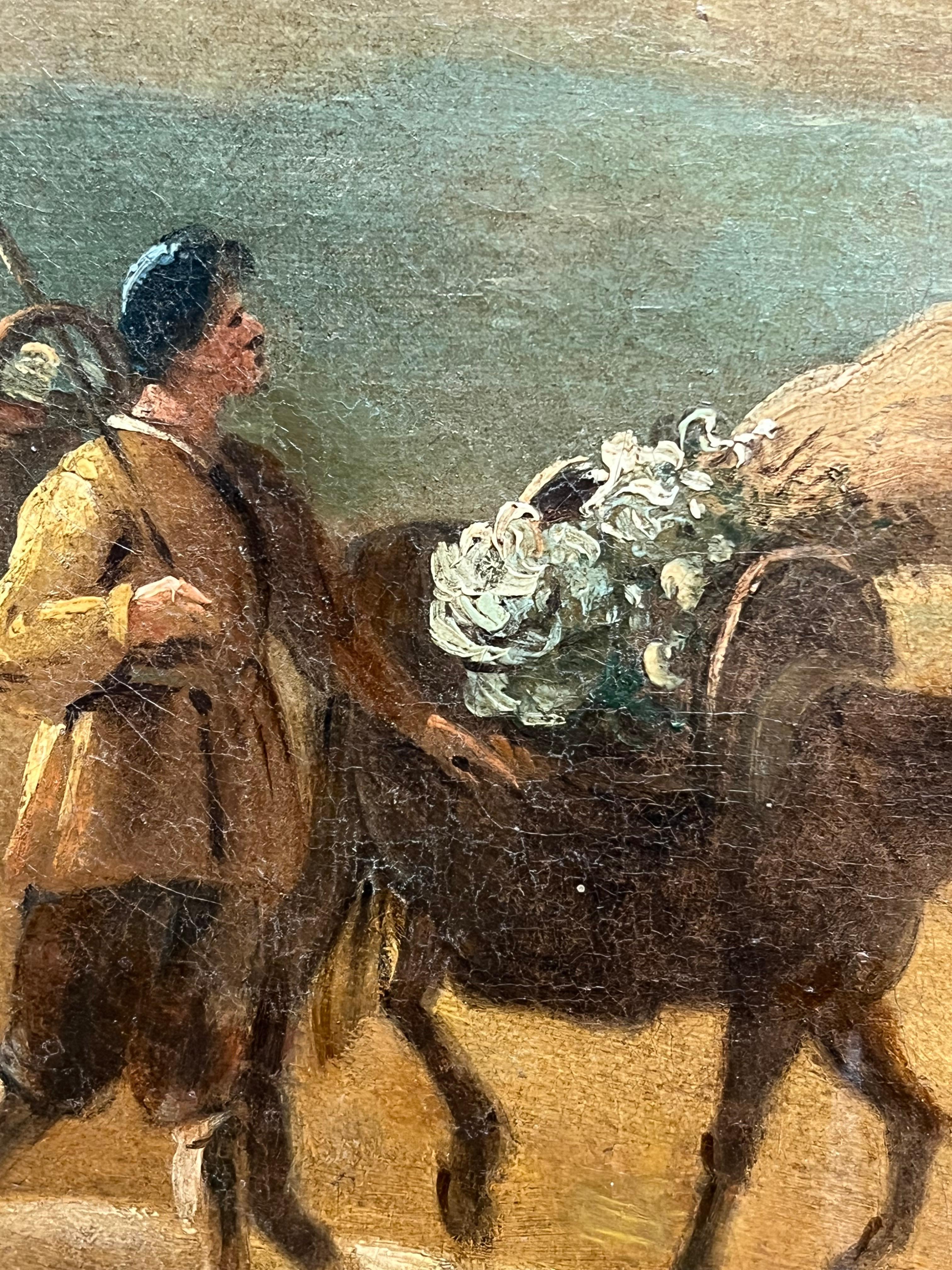 Scena pastorale olandese del XVIII secolo con viaggiatori e bestiame Paesaggio dorato in vendita 4