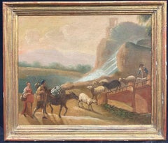18th-Century Dutch Pastoral Scene with Travelers and Livestock Golden Landscape