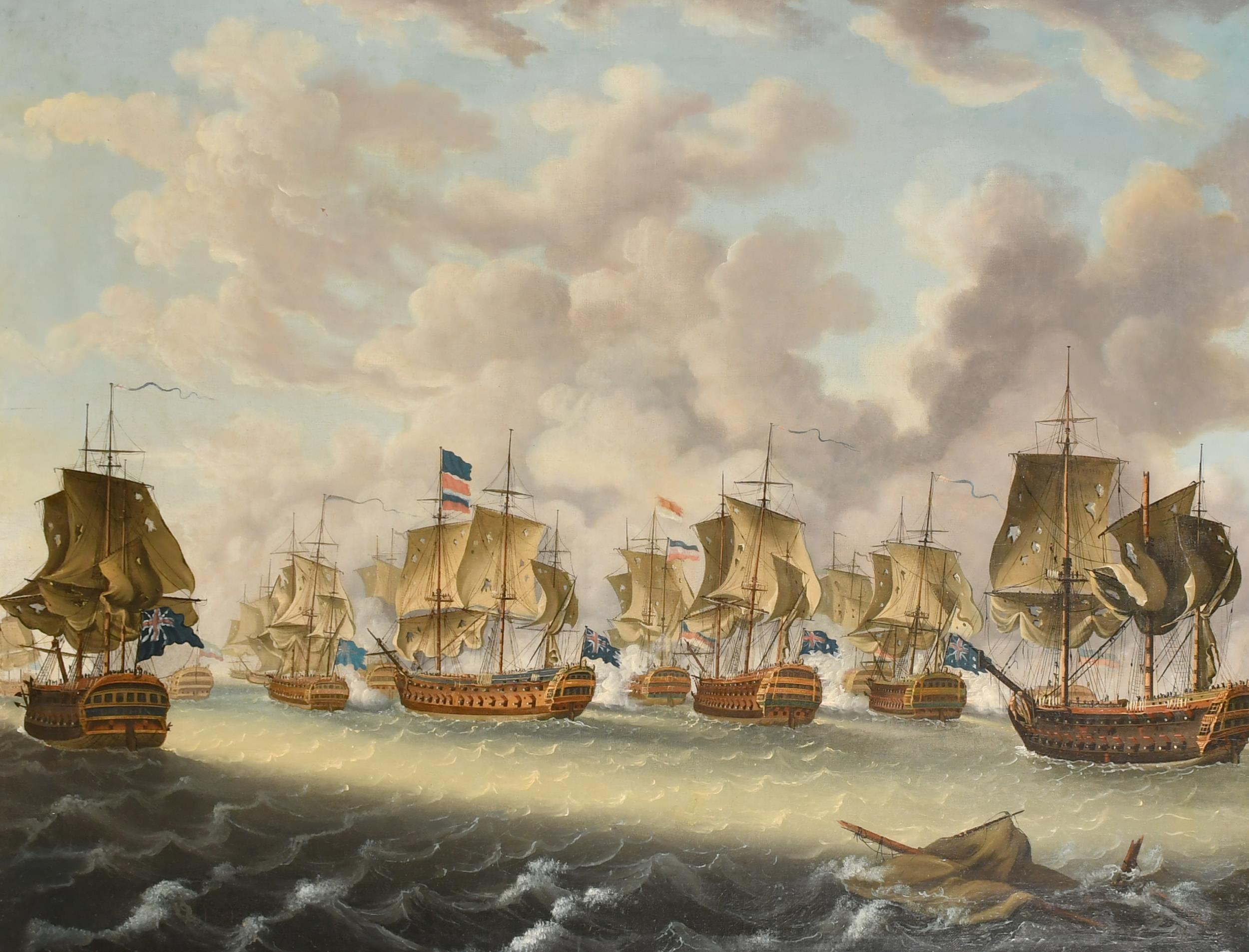 Enorme óleo marino del siglo XVIII Famosa escena de batalla naval Precioso marco - Painting de Dutch 18th century