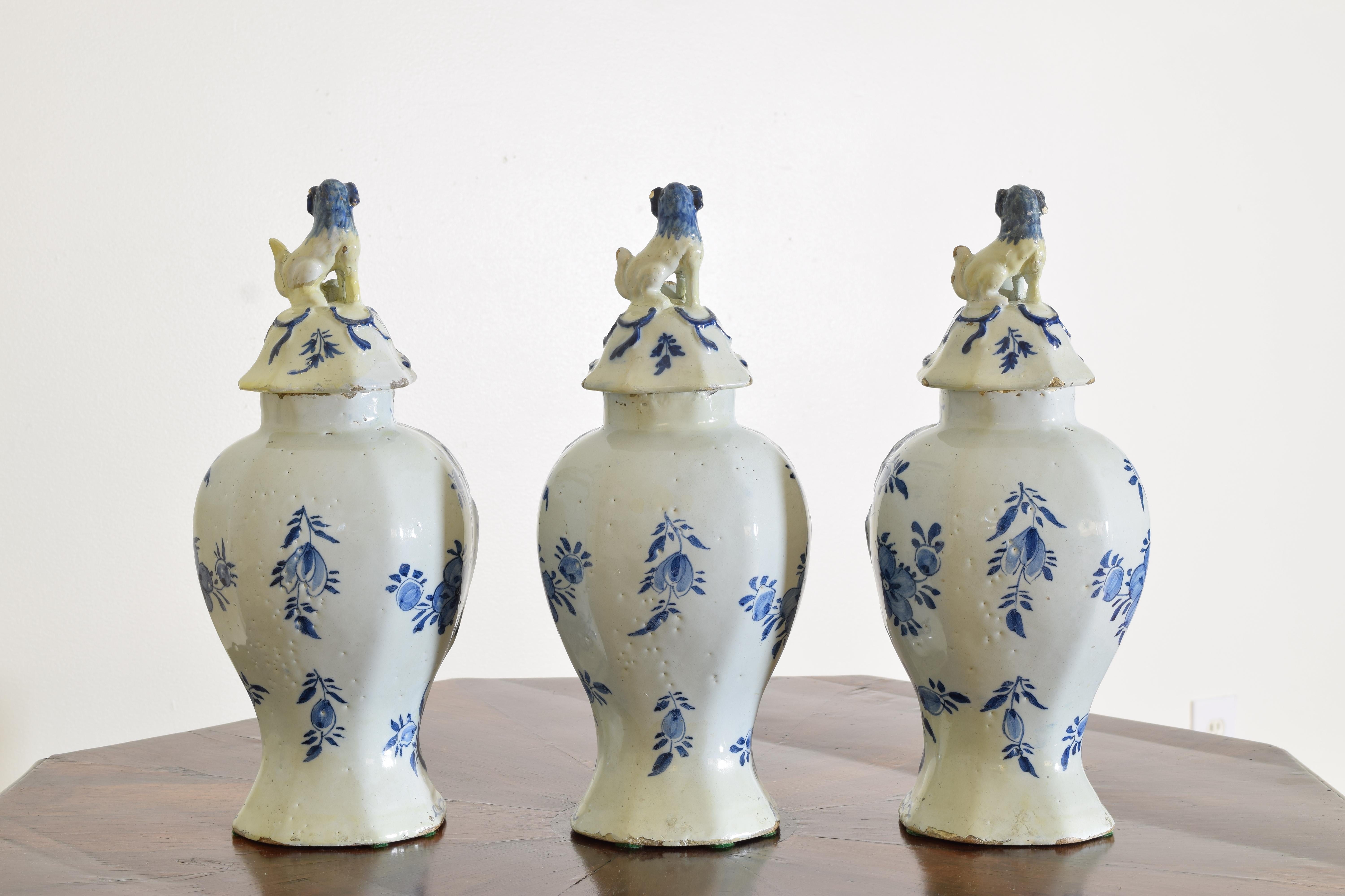 Porcelain Dutch, 18th Century Set of Three Delft Vases