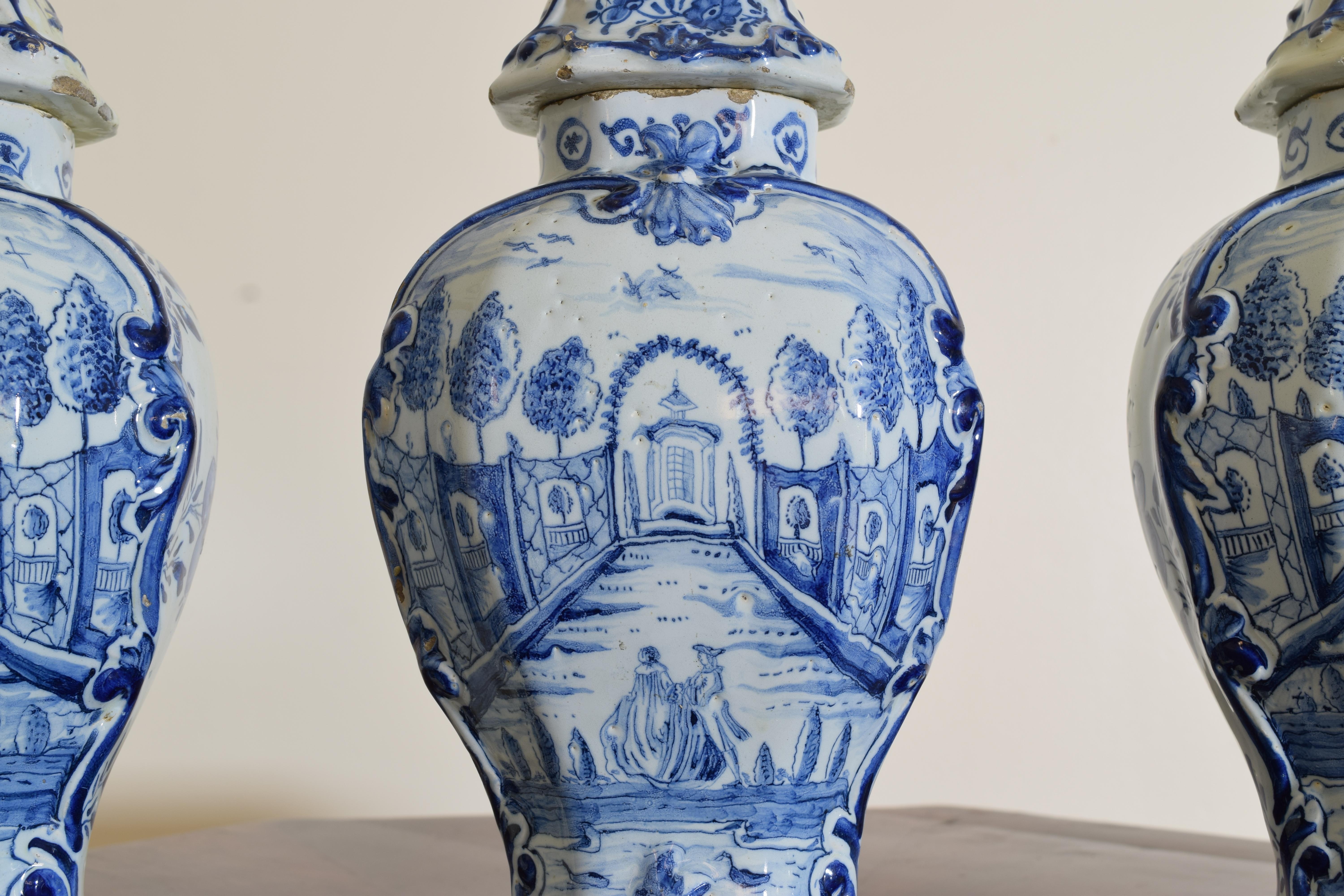 Dutch, 18th Century Set of Three Delft Vases 3