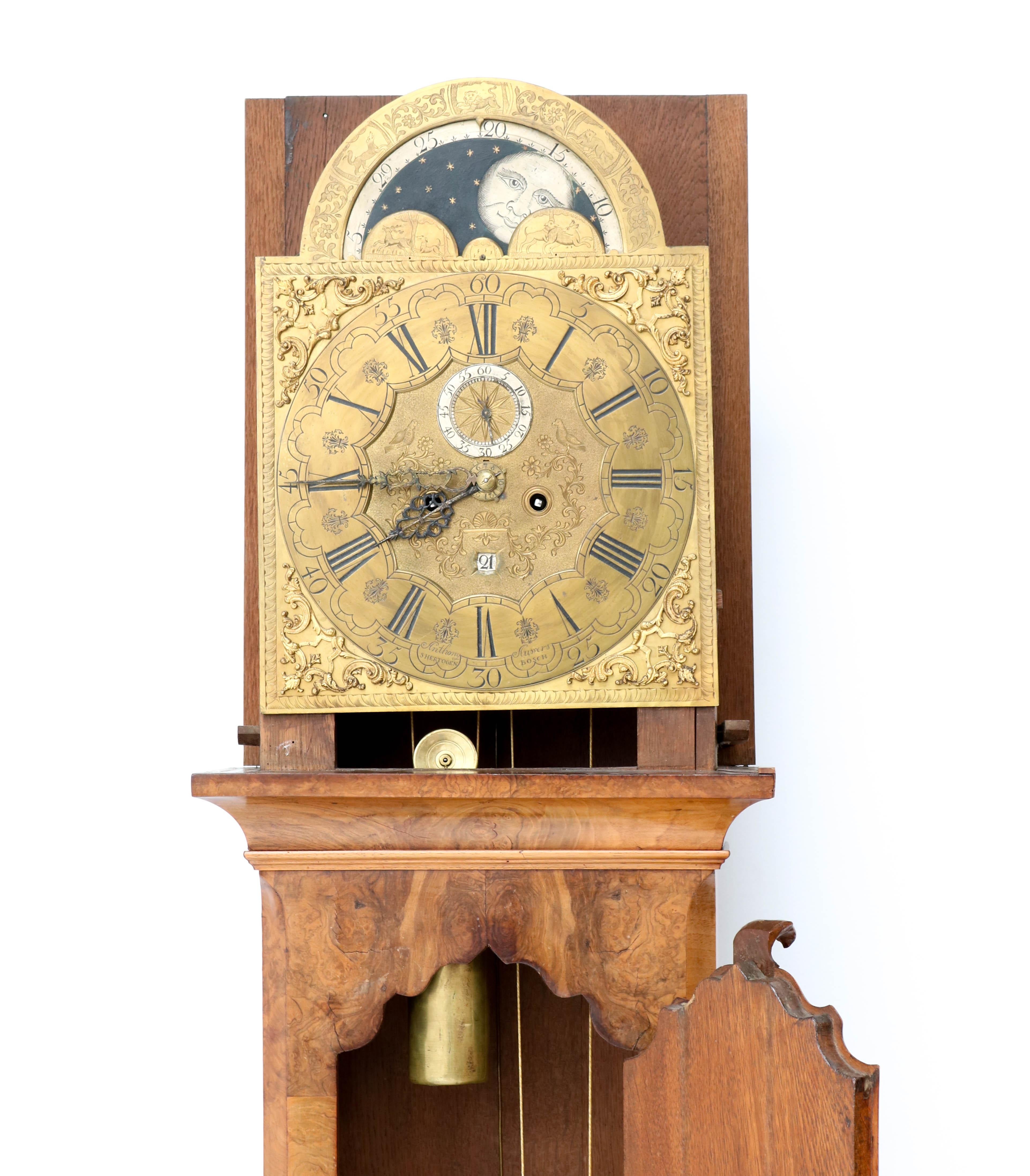 Dutch 18th Century Walnut Longcase or Grandfather Clock by Anthony Auwers For Sale 3