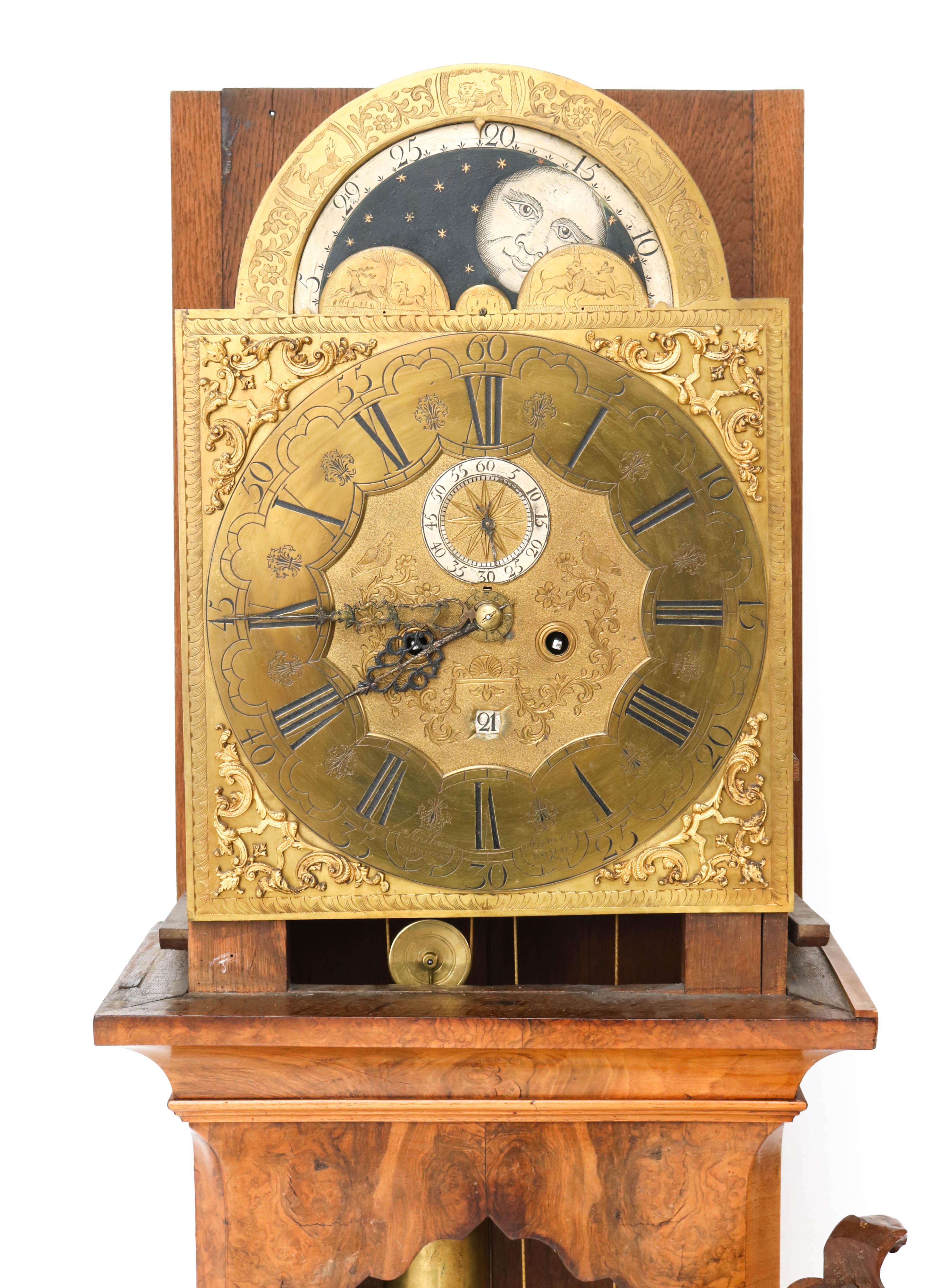 Dutch 18th Century Walnut Longcase or Grandfather Clock by Anthony Auwers For Sale 7
