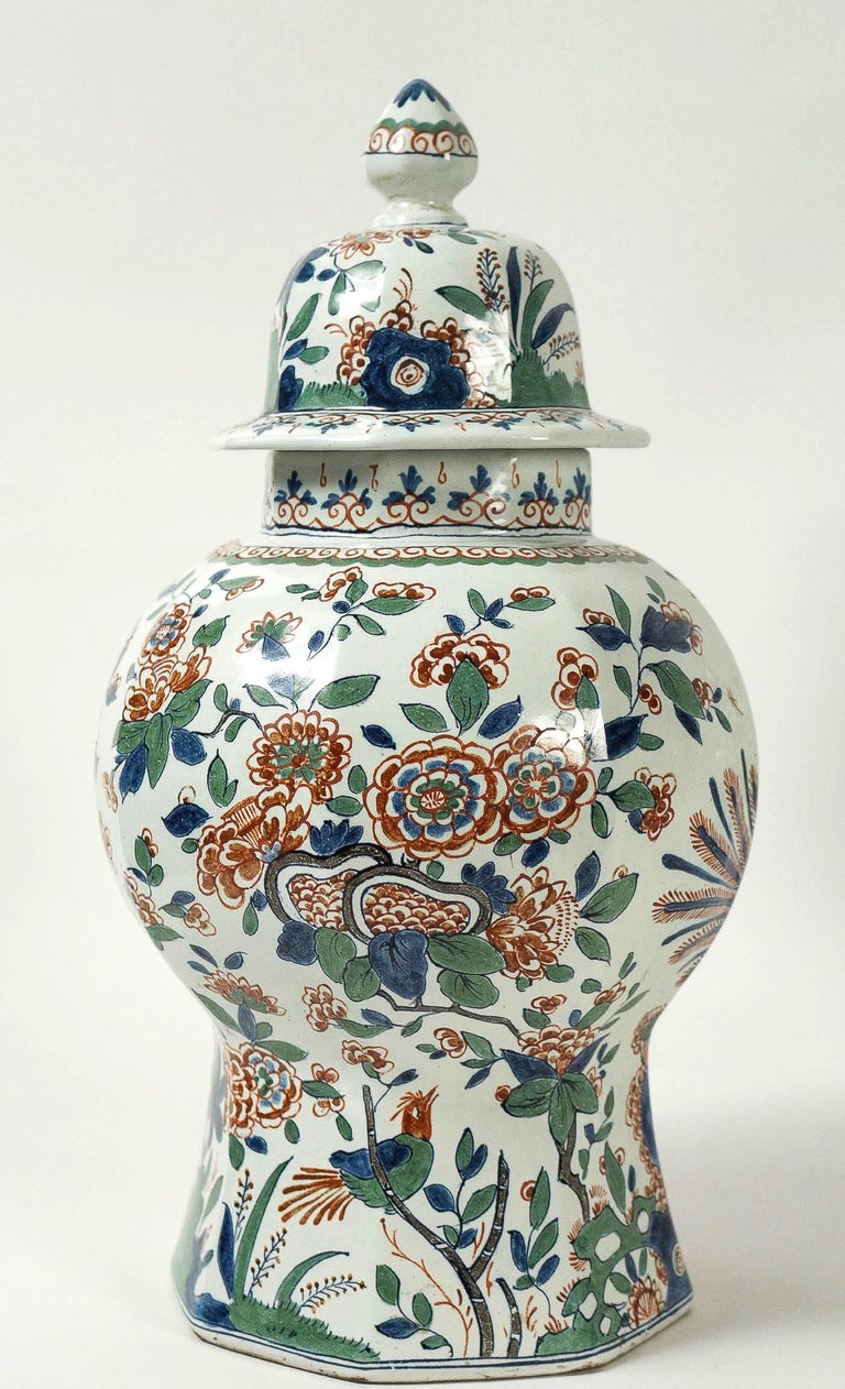 Dutch 18th Century, Excellent Delft Polychrome Faience Pair of Vases at