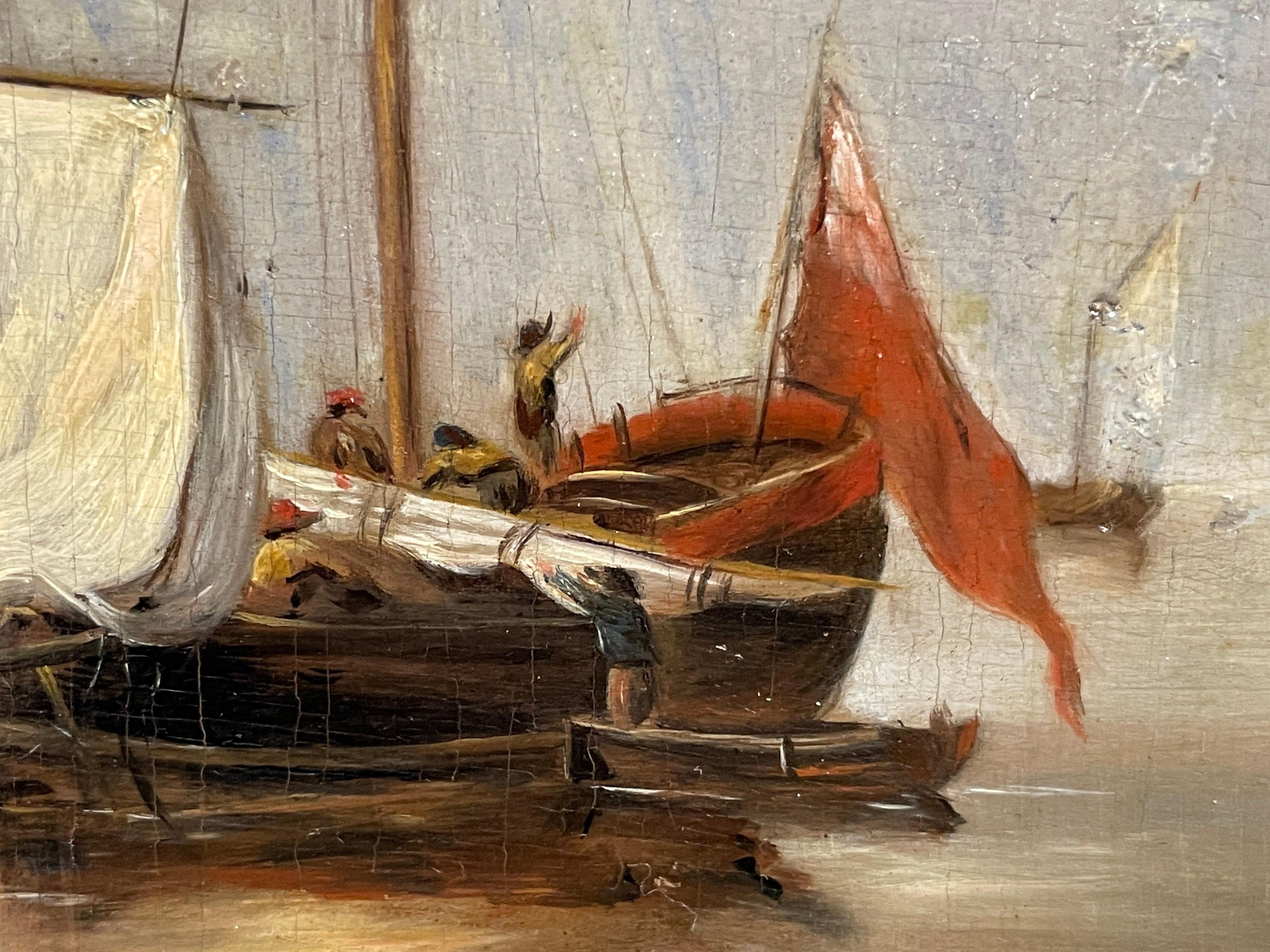 „Shipping in Calm Waters“, holländisches Ölgemälde auf Holzplatte, Man o War, 18. Jahrhundert im Angebot 5