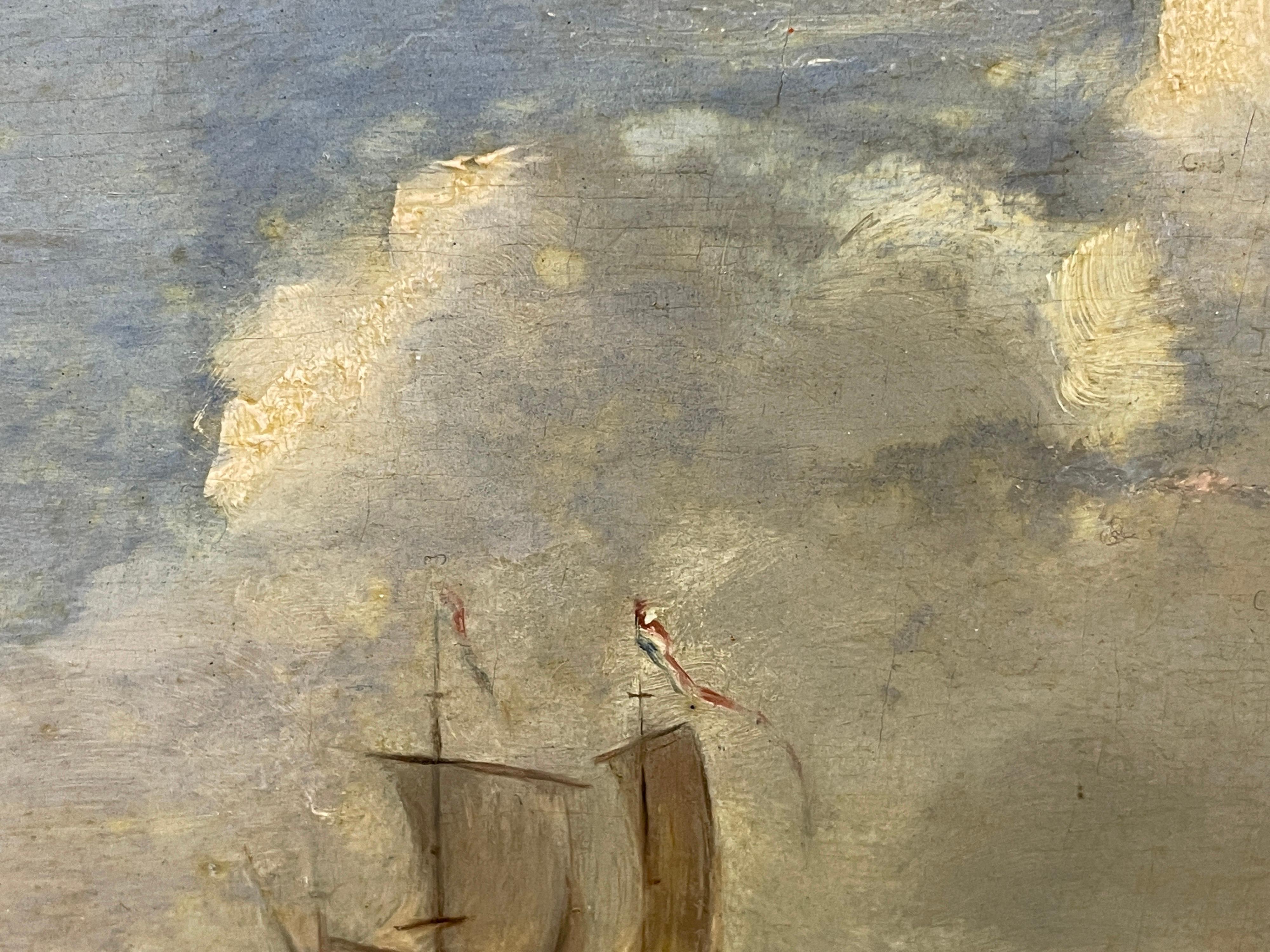„Shipping in Calm Waters“, holländisches Ölgemälde auf Holzplatte, Man o War, 18. Jahrhundert im Angebot 6