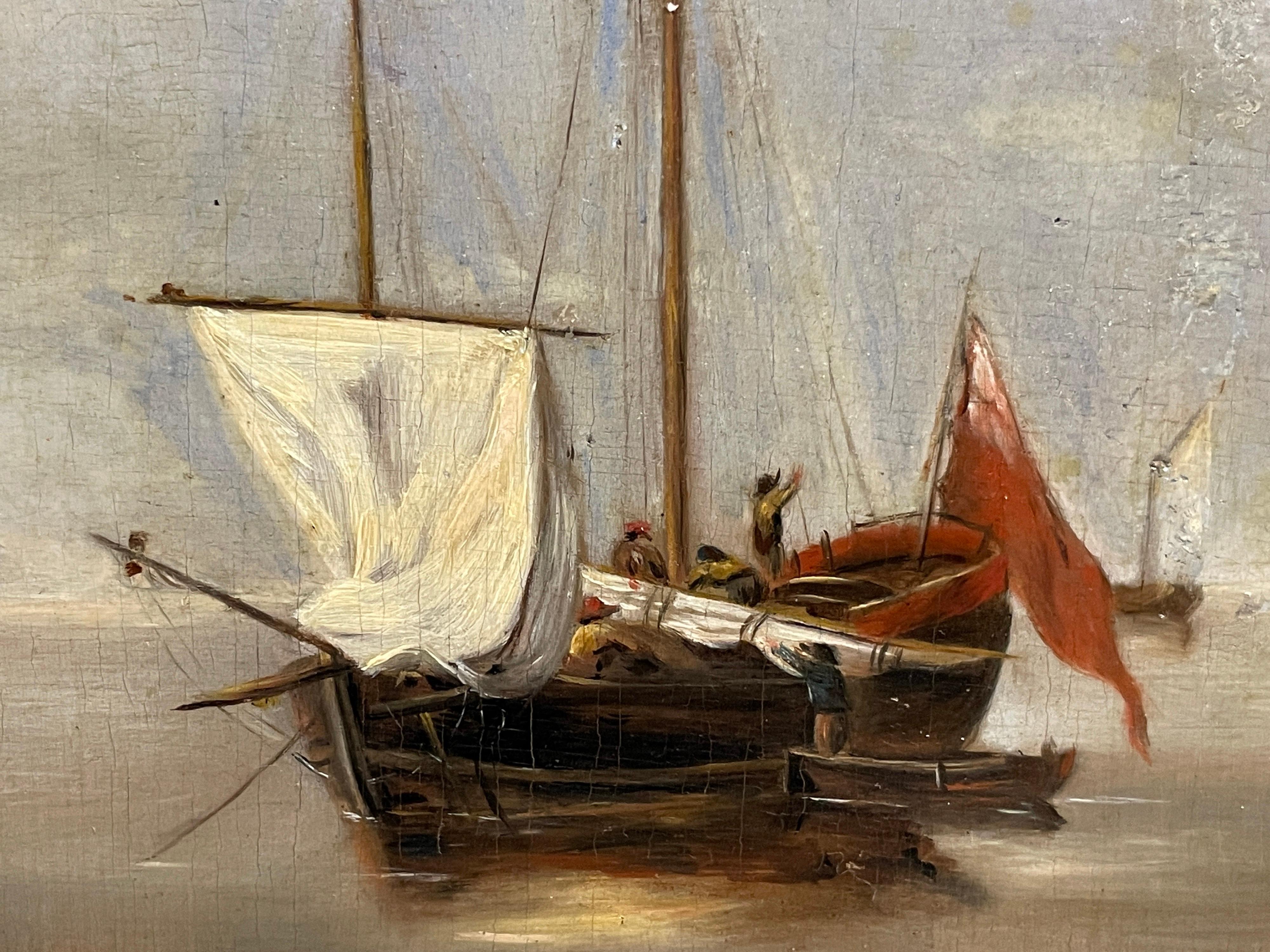 „Shipping in Calm Waters“, holländisches Ölgemälde auf Holzplatte, Man o War, 18. Jahrhundert im Angebot 4