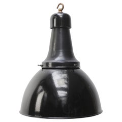 Dutch 1920s Black Enamel Vintage Industrial Pendant Light