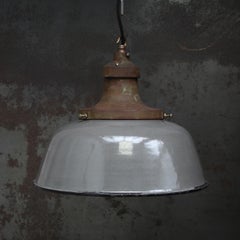 Dutch 1920s Grey Brown Enamel Cast Iron Garage Workshop Pendant Lights