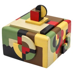 Dutch 1930 De Stijl Art Deco Trinket Box in Wood with Polychromate Paint