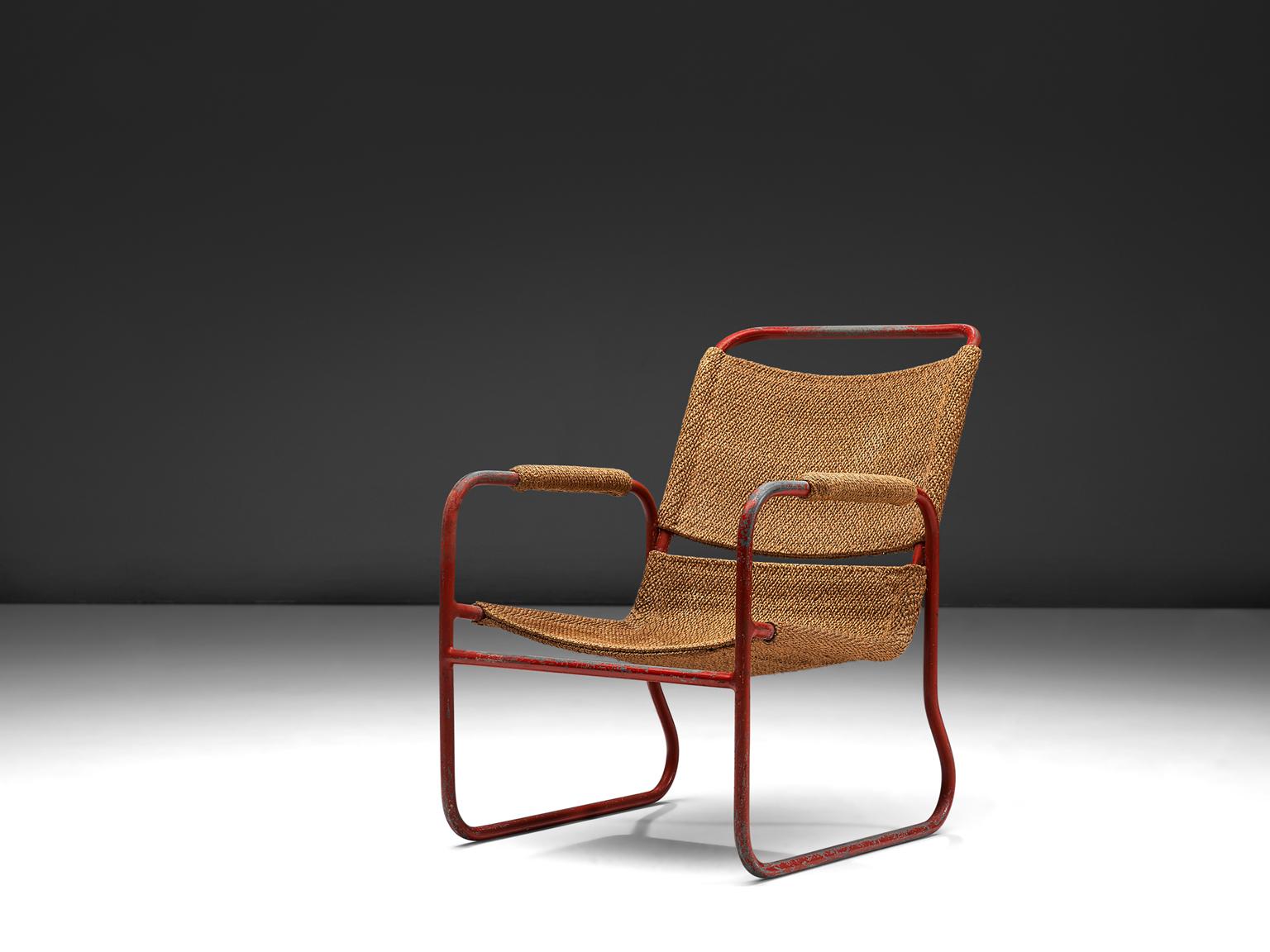 Bas van Pelt, armchair, red tubular metal and sisal armchair, the Netherlands, 1930s.

This classic armchair is designed by Bas van Pelt and is executed with a wicker sisal back and seat. The armrests too are covered with this natural material.