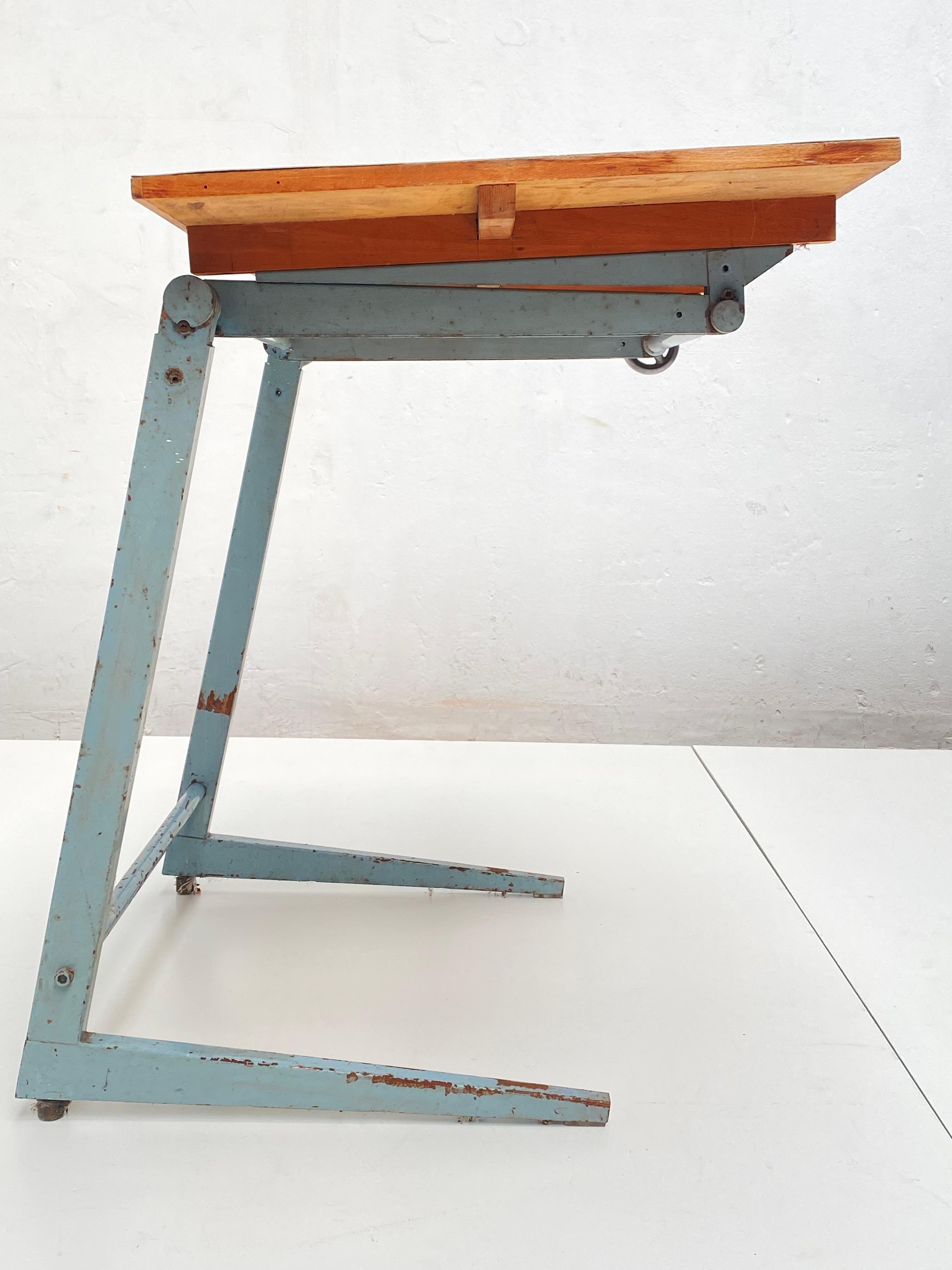 Dutch 1950's Industrial Drafting Table with Working Stool by Friso Kramer 4