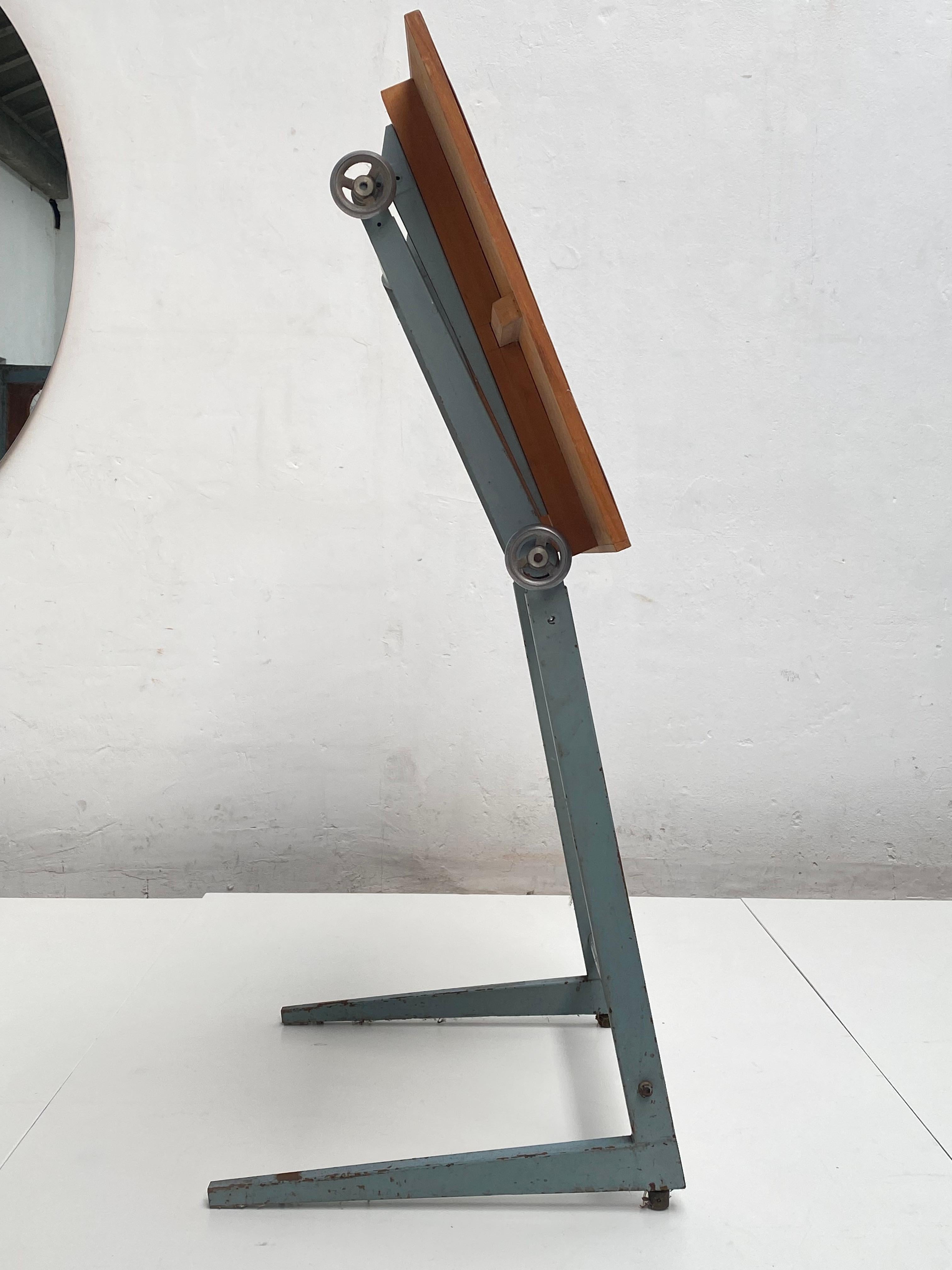 Dutch 1950's Industrial Drafting Table with Working Stool by Friso Kramer 5