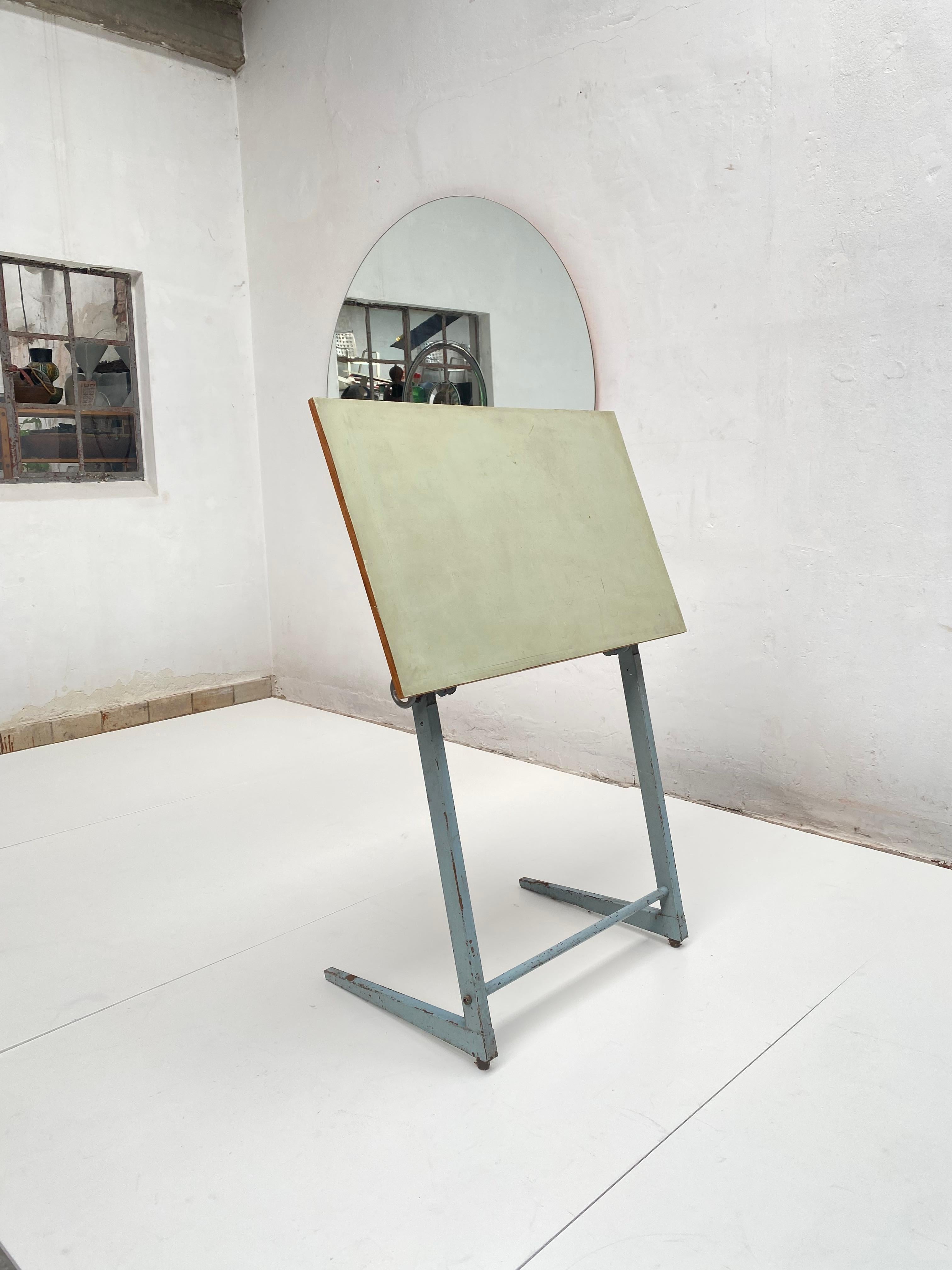 Dutch 1950's Industrial Drafting Table with Working Stool by Friso Kramer 6