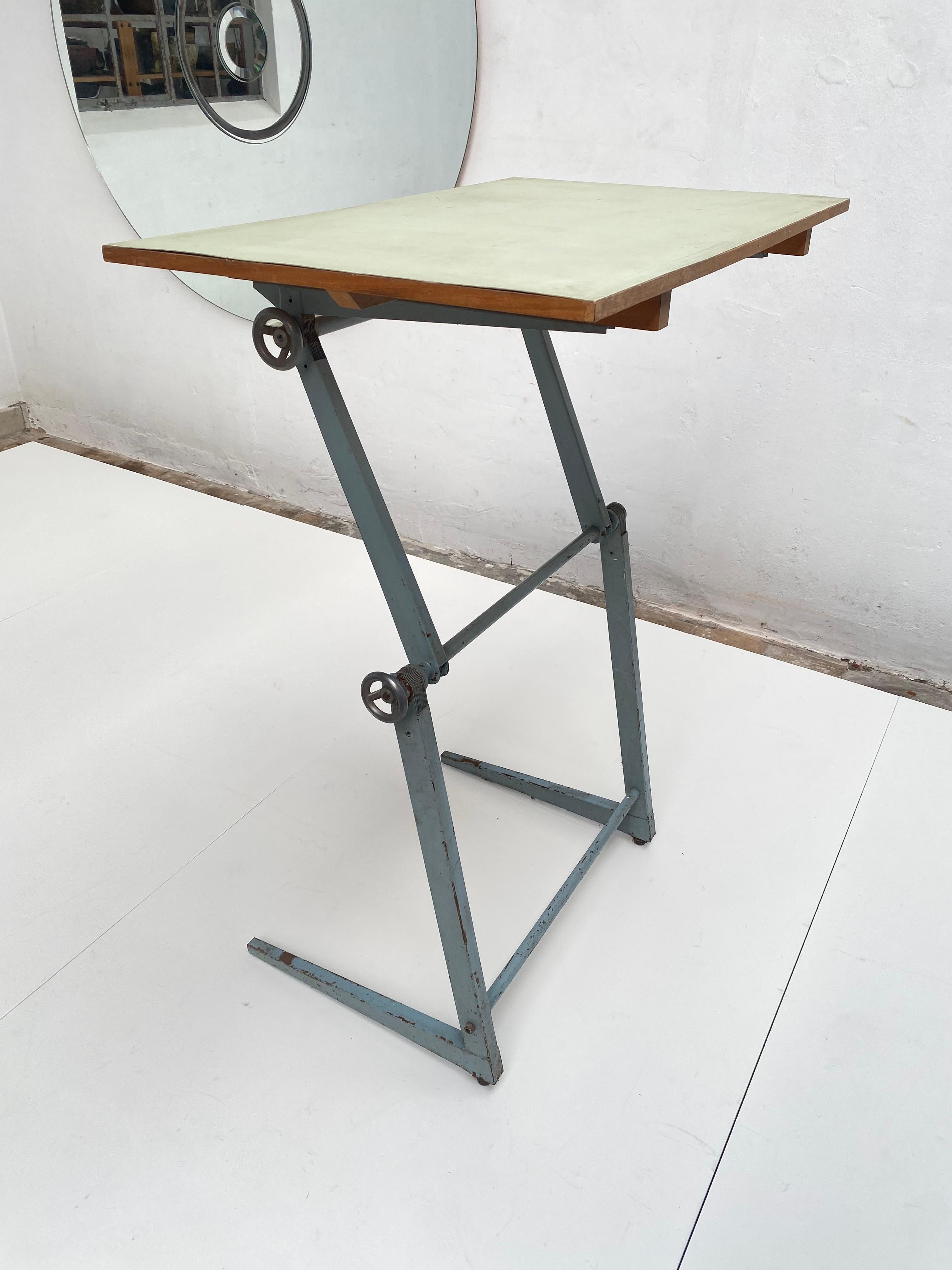 Dutch 1950's Industrial Drafting Table with Working Stool by Friso Kramer 7