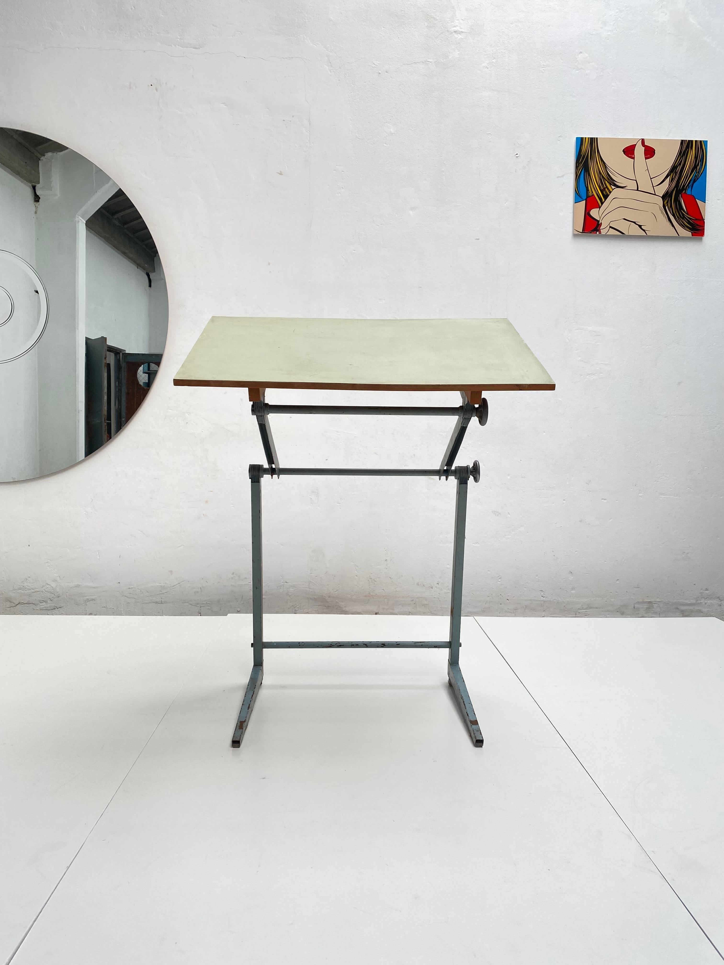 Dutch 1950's Industrial Drafting Table with Working Stool by Friso Kramer 8