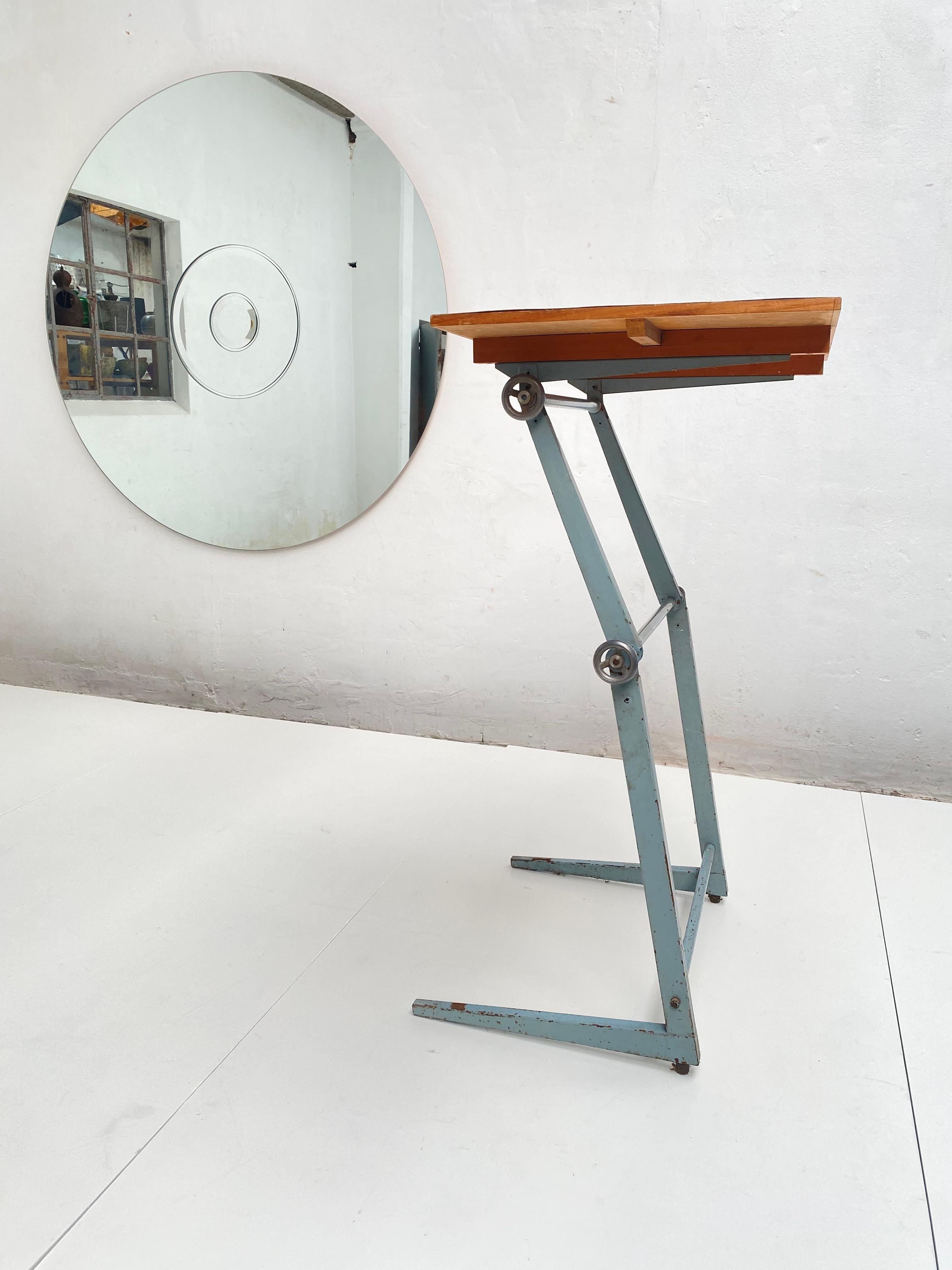 Metal Dutch 1950's Industrial Drafting Table with Working Stool by Friso Kramer