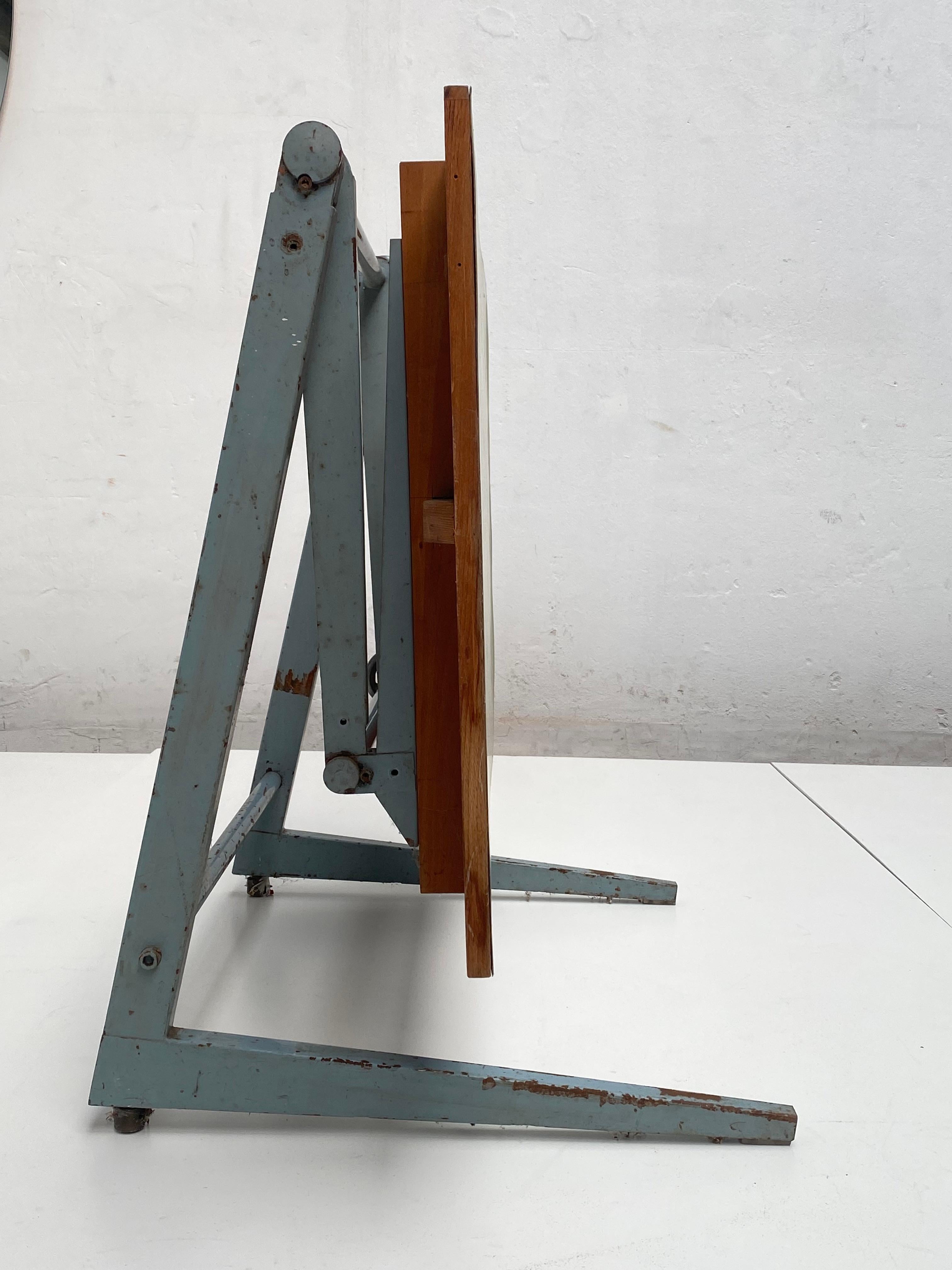 Dutch 1950's Industrial Drafting Table with Working Stool by Friso Kramer 1
