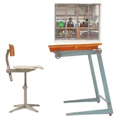 Dutch 1950's Industrial Drafting Table with Working Stool by Friso Kramer