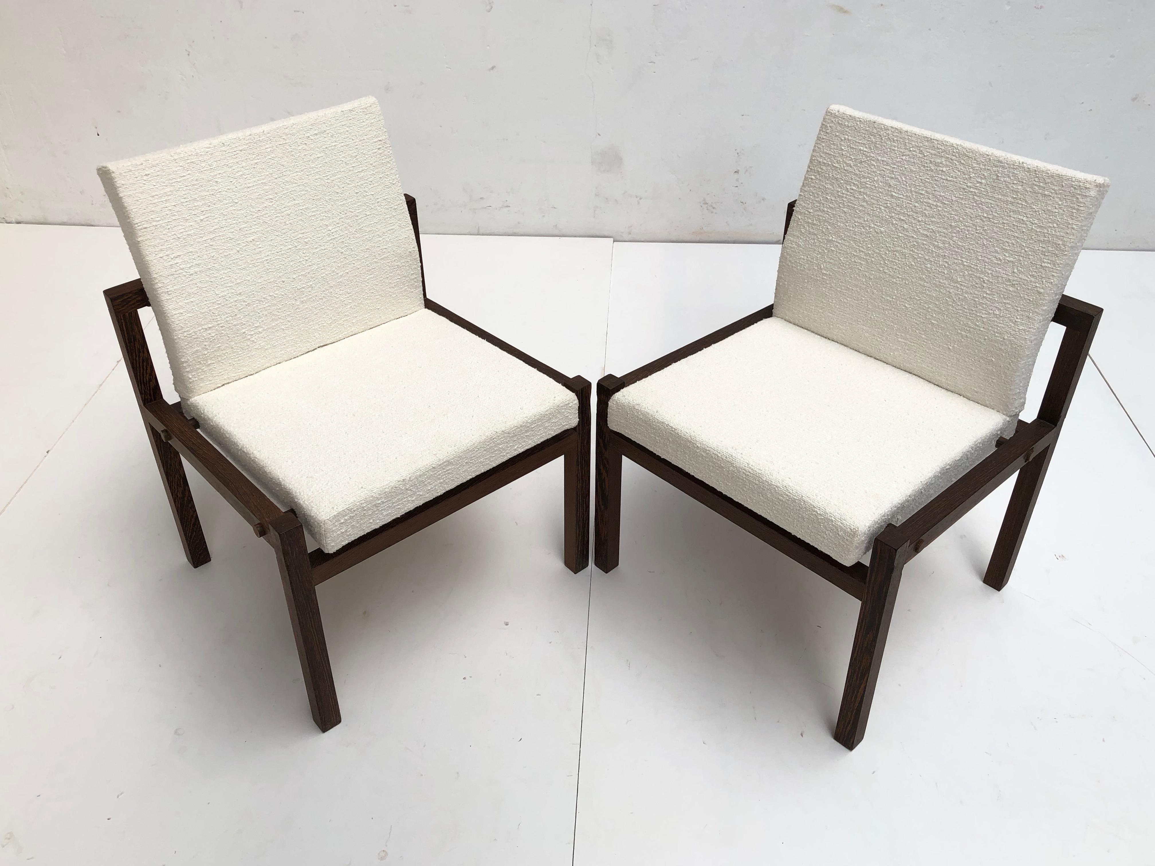 Dutch 1960s Lounge Chairs in Solid Wenge Wood and New Pure Wool Upholstery For Sale 5