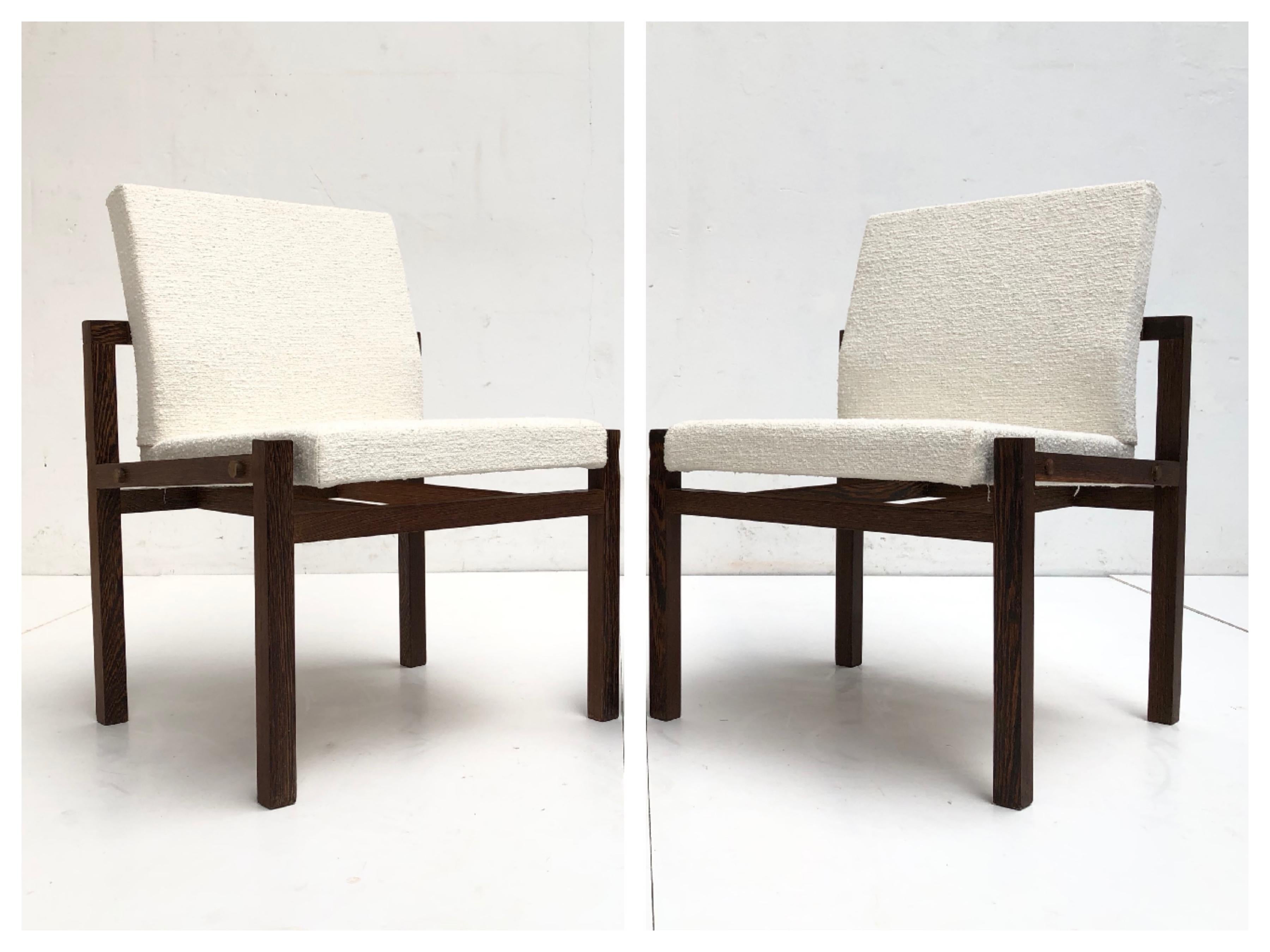 Dutch 1960s Lounge Chairs in Solid Wenge Wood and New Pure Wool Upholstery For Sale 8