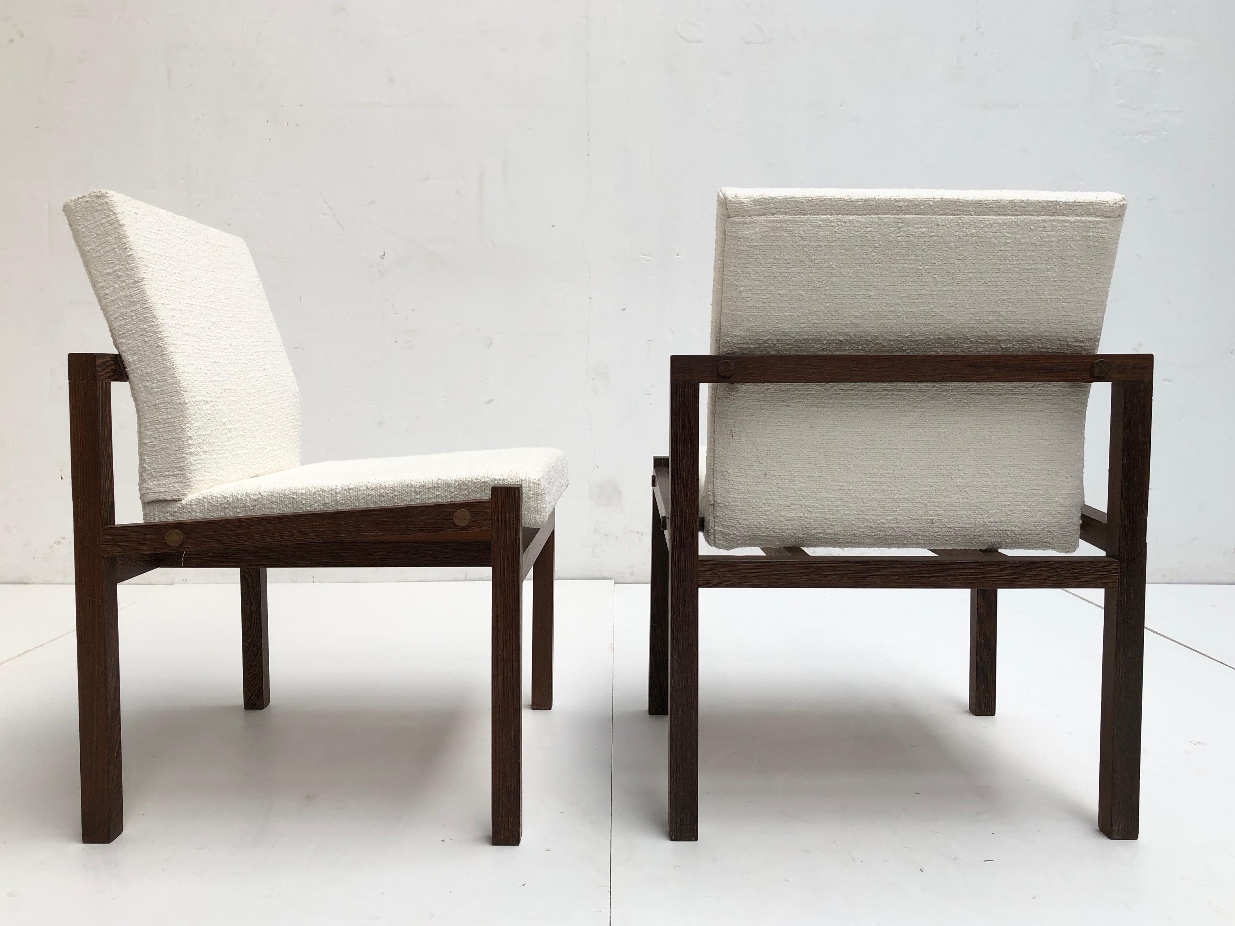 Minimalist Dutch 1960s Lounge Chairs in Solid Wenge Wood and New Pure Wool Upholstery For Sale