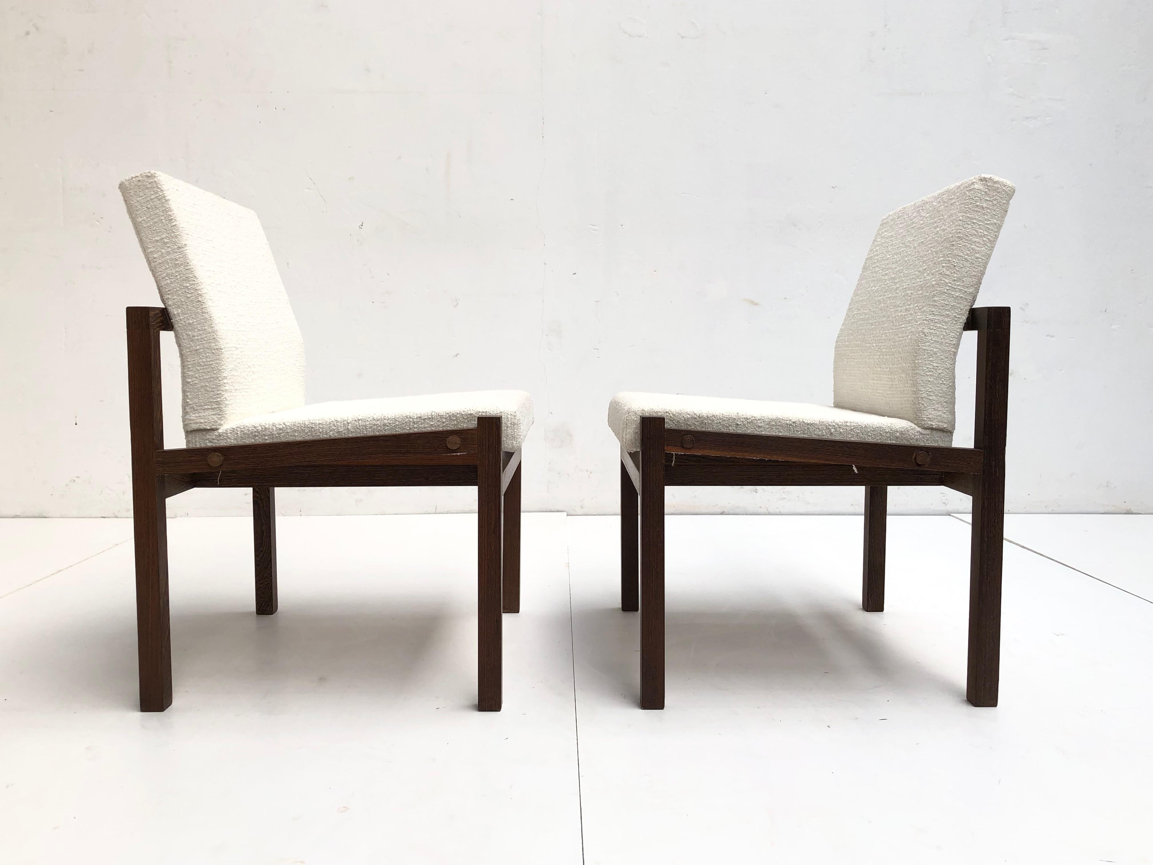 Mid-20th Century Dutch 1960s Lounge Chairs in Solid Wenge Wood and New Pure Wool Upholstery For Sale