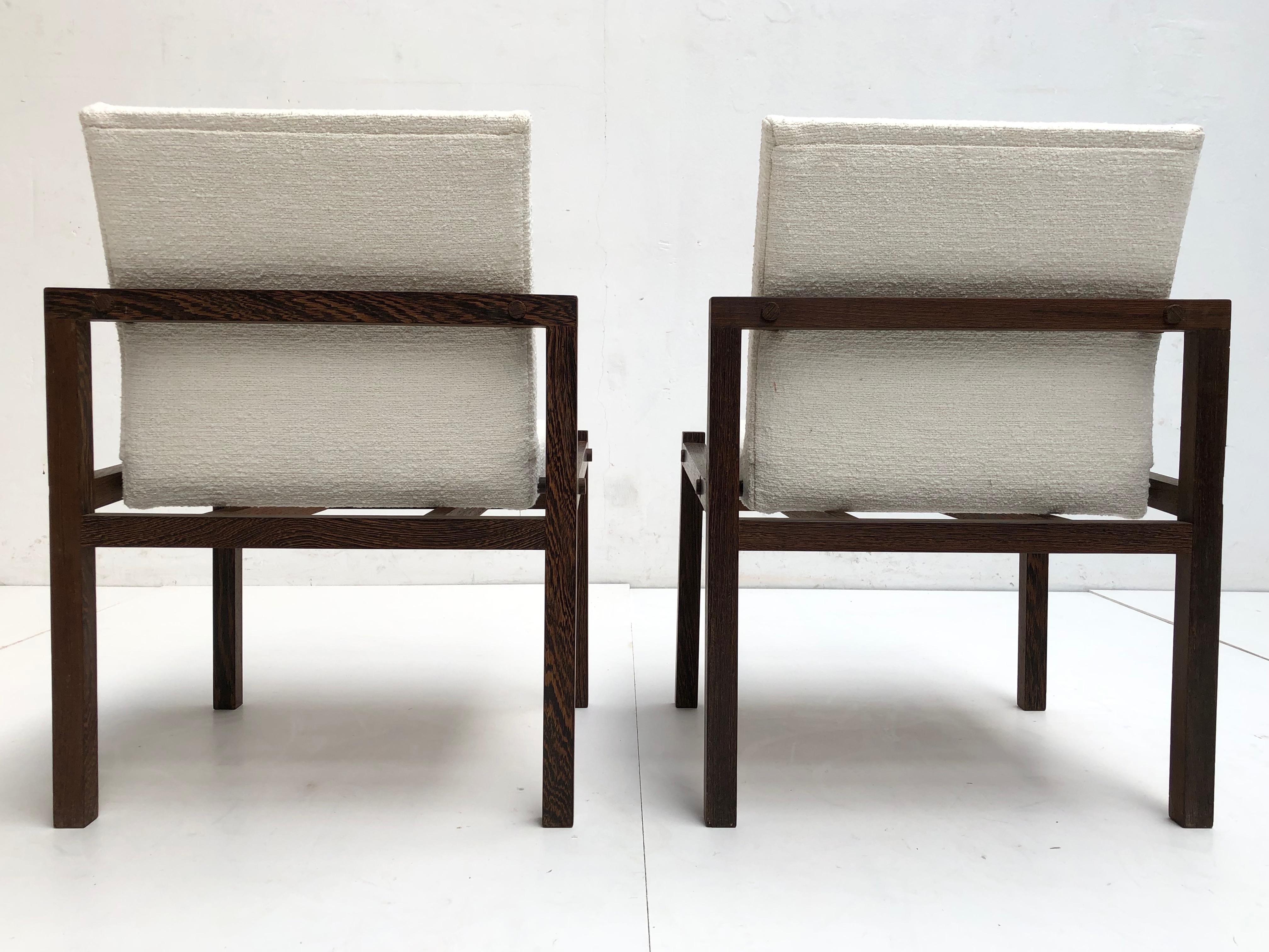Dutch 1960s Lounge Chairs in Solid Wenge Wood and New Pure Wool Upholstery For Sale 1