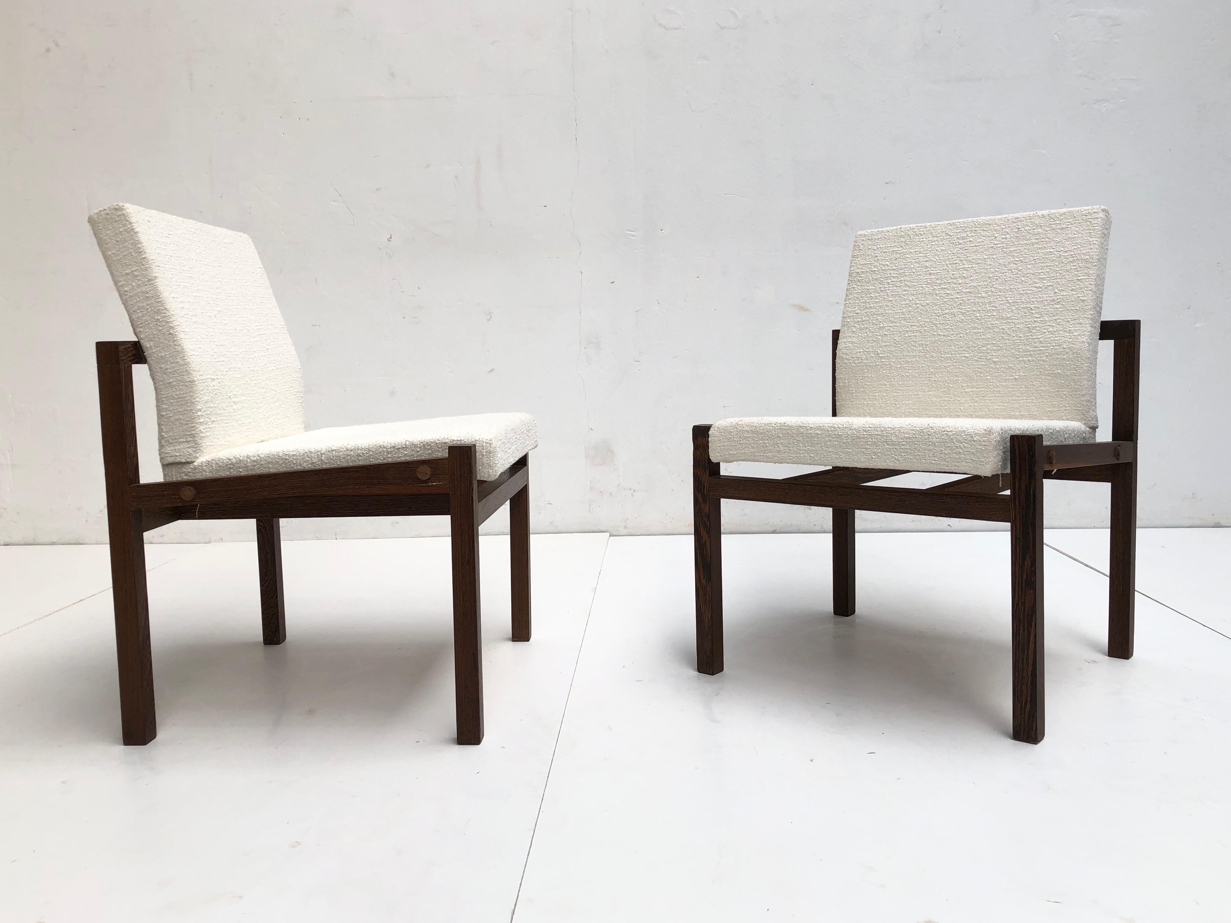 Dutch 1960s Lounge Chairs in Solid Wenge Wood and New Pure Wool Upholstery For Sale 2