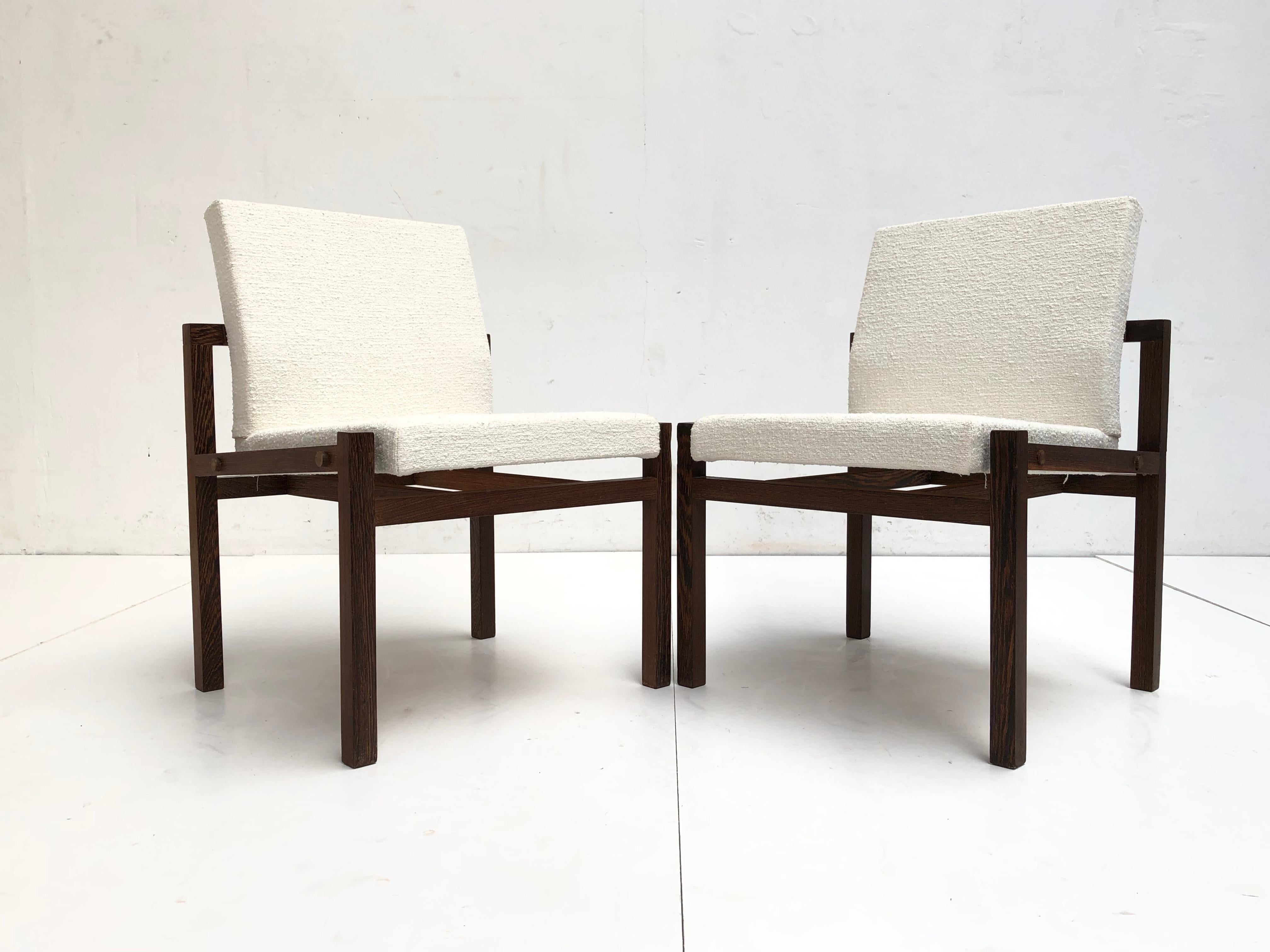 Dutch 1960s Lounge Chairs in Solid Wenge Wood and New Pure Wool Upholstery For Sale 3