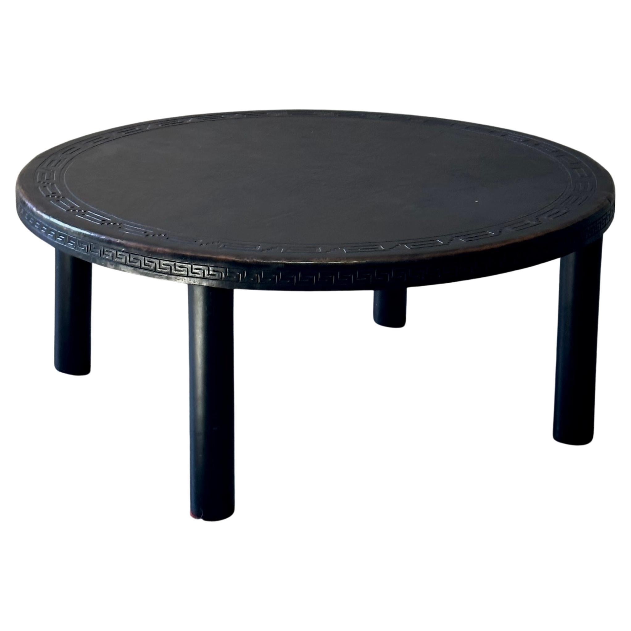 Dutch Round Coffee Table in Black Leather and Steel For Sale at 1stDibs