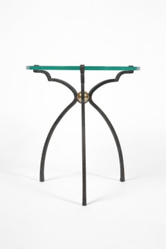 Tavolino olandese degli anni ’70 in ferro, ottone e vetro, di Peter Ghyczy