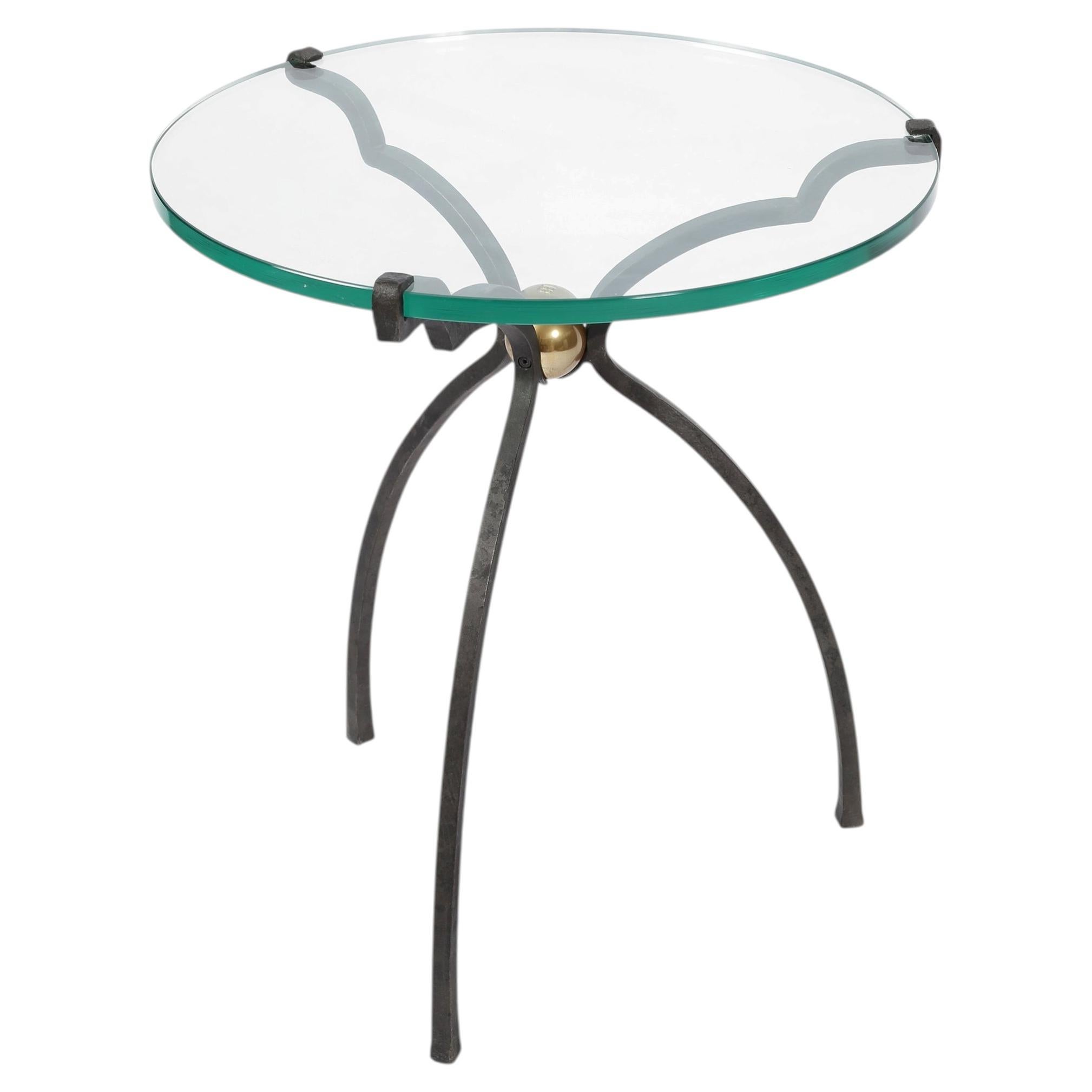 Dutch 1970s Iron and Brass Glass Side Table by Peter Ghyczy