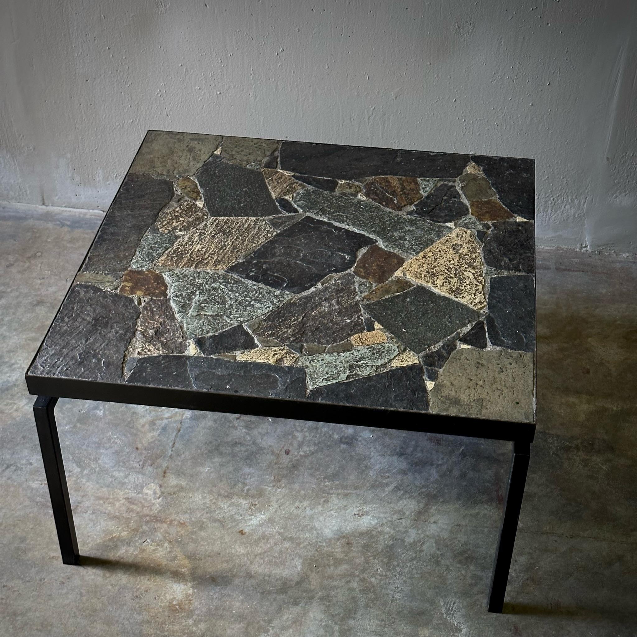 Dutch 1970s Slate Terrazzo Table In Good Condition For Sale In Los Angeles, CA