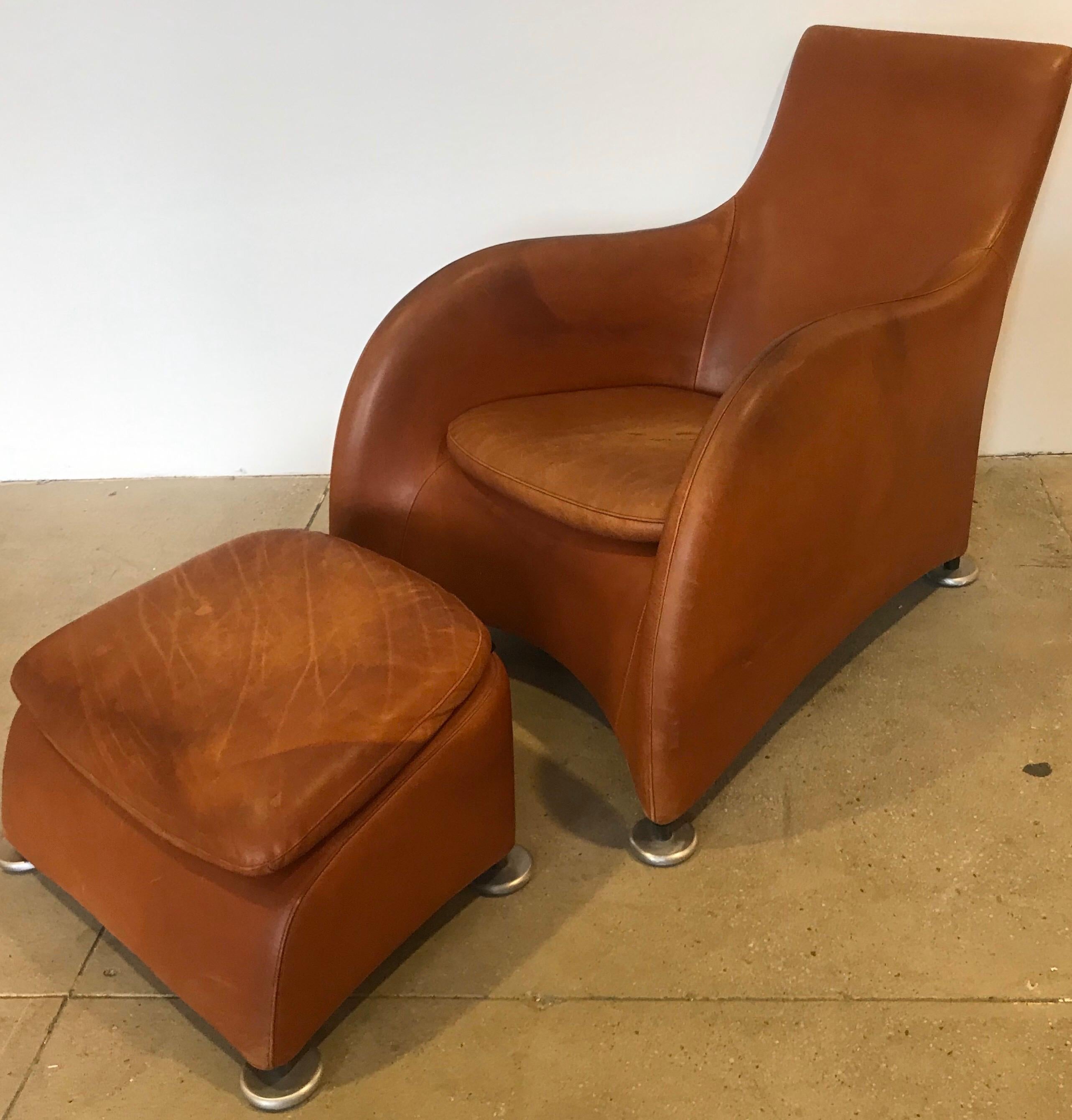 Dutch 1990s Montis Leather Lounge Chair and Ottoman In Good Condition In New York, NY