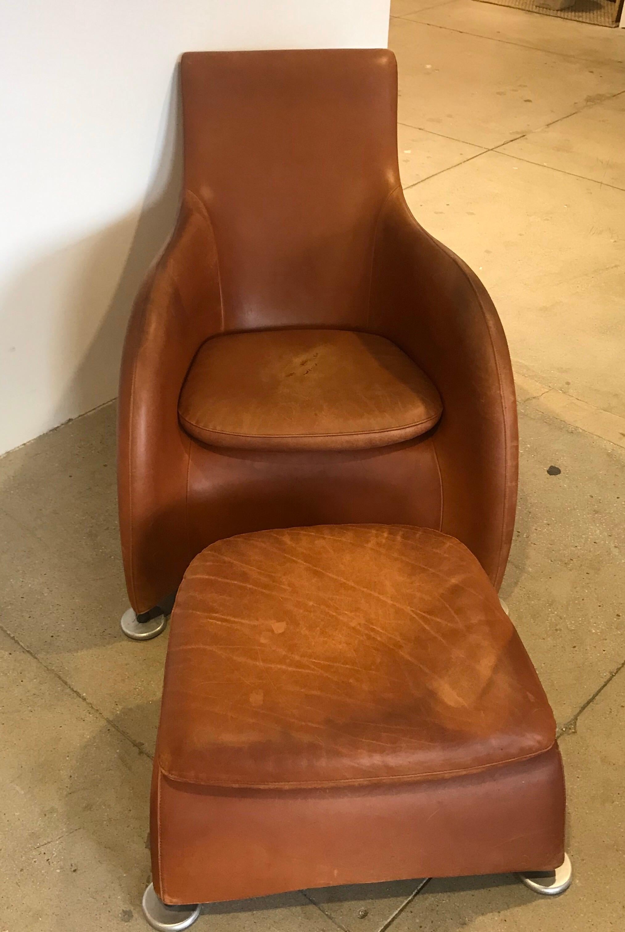 Steel Dutch 1990s Montis Leather Lounge Chair and Ottoman