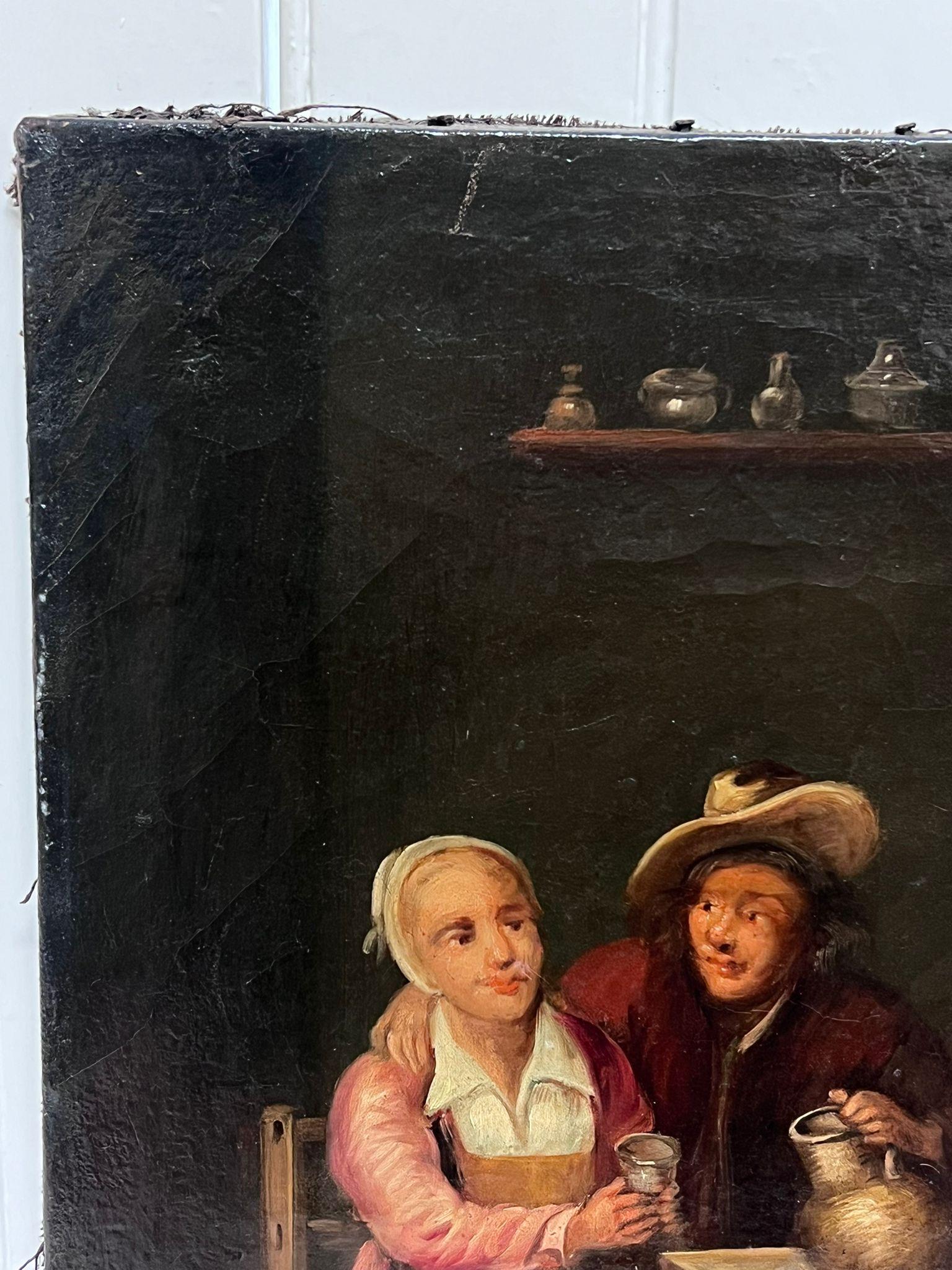 Antique 19th Century Dutch Interior Scene with Couple Seated Oil on Canvas - Dutch School Painting by Dutch 19th Century