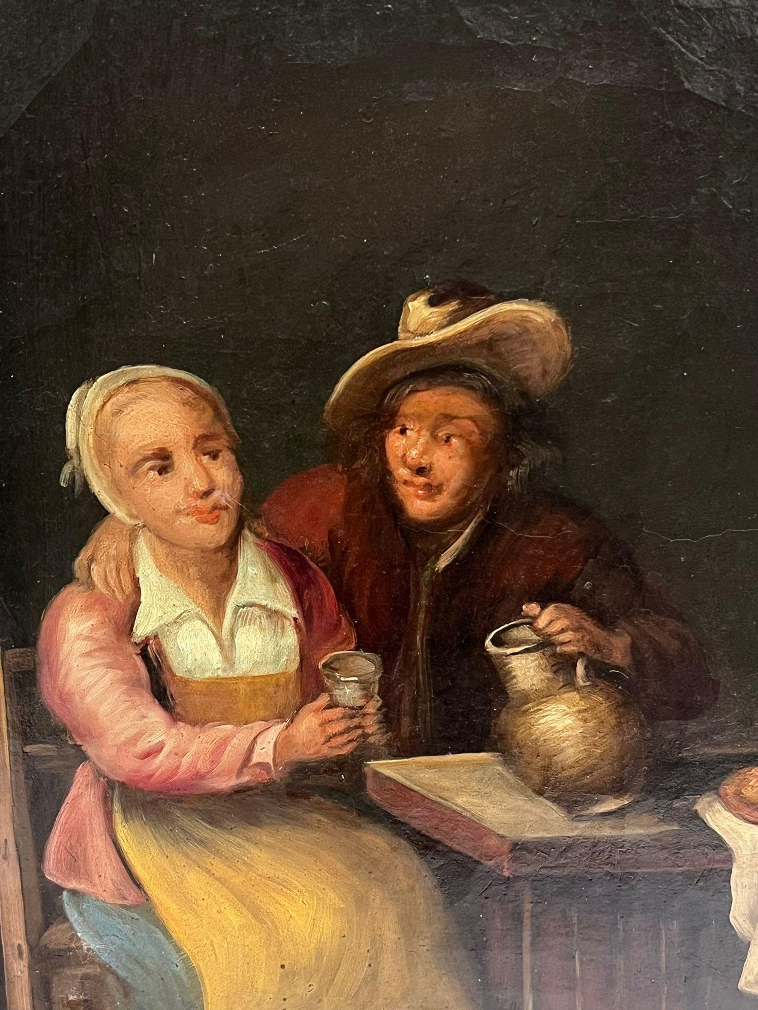 Antique 19th Century Dutch Interior Scene with Couple Seated Oil on Canvas For Sale 1