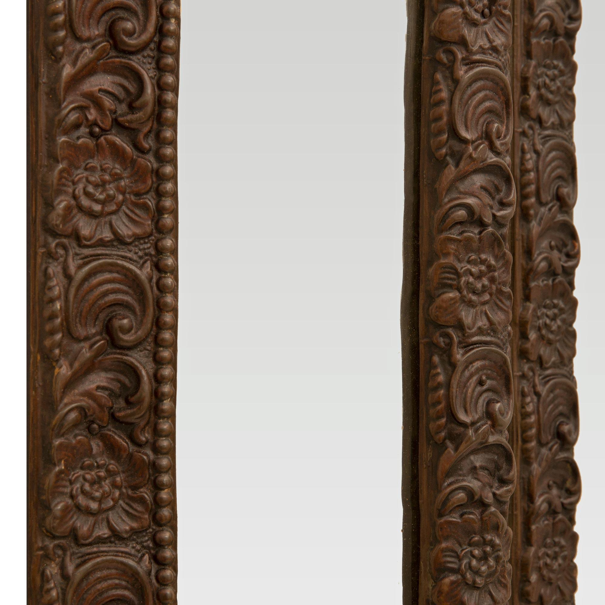 Dutch 19th Century Baroque St. Patinated Pressed Metal Double Framed Mirror For Sale 2